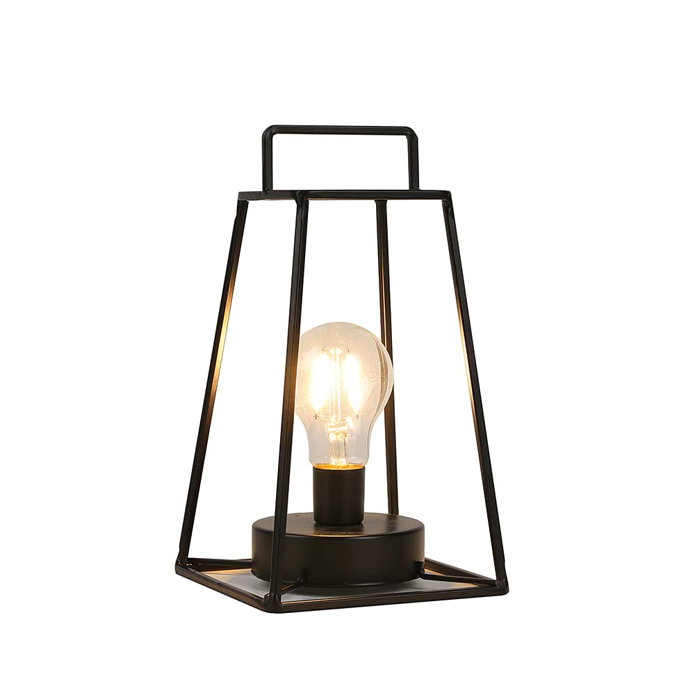 JHY DESIGN Retro Style Geometric Table Lamp 12''H Simple Iron Art Cordless Lamp Battery Operated Cage Wireless Light with 6-Hours Timer for Balcony Wedding Parties Indoor Outdoor(Tall, Black)