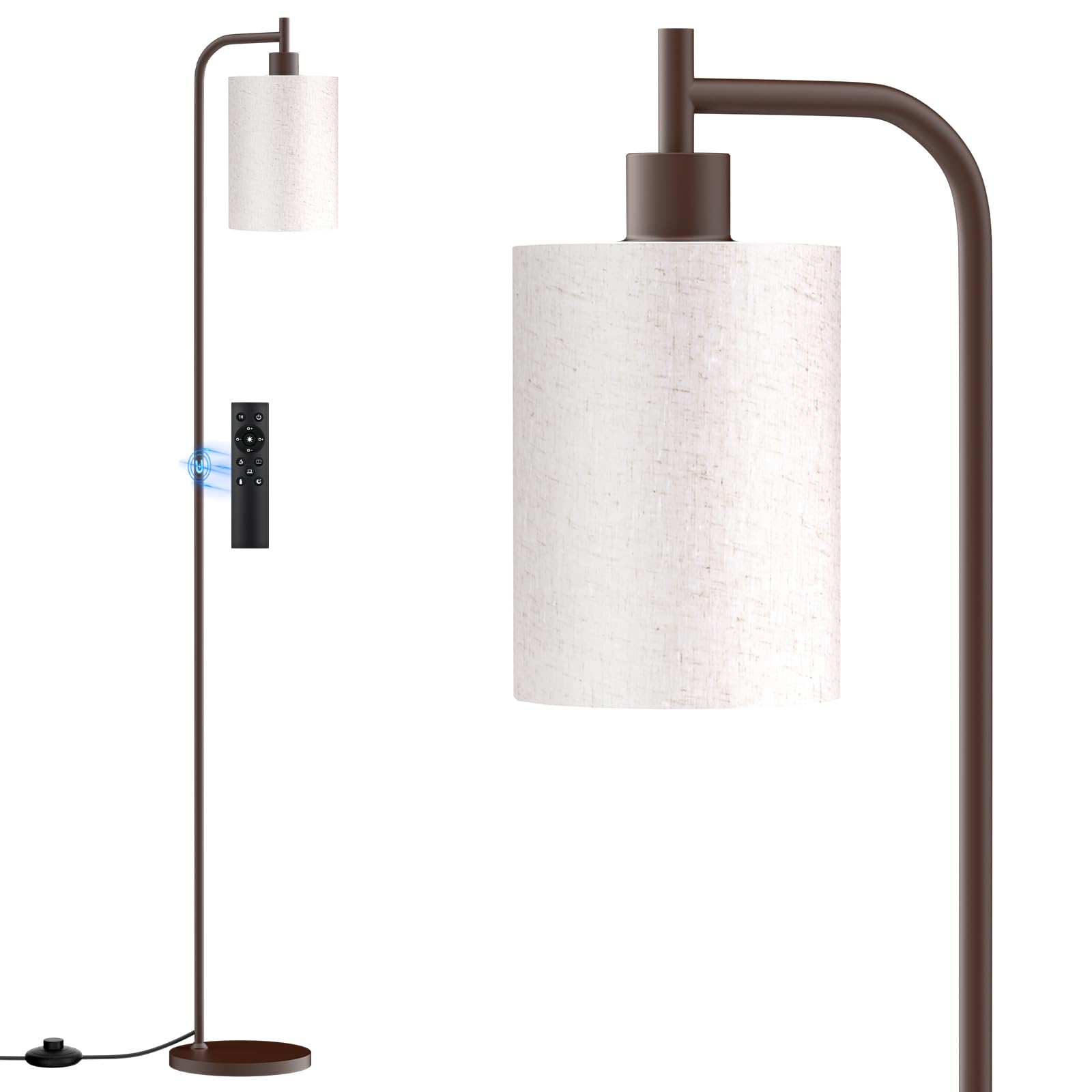 SIBRILLE Floor Lamp with Linen Shade, Dimmable Tall Standing Lamp with Remote Control & 3 Color Temperatures, Modern Floor Lamps for Living Room Bedroom Office Corner, 9W LED Bulb Included