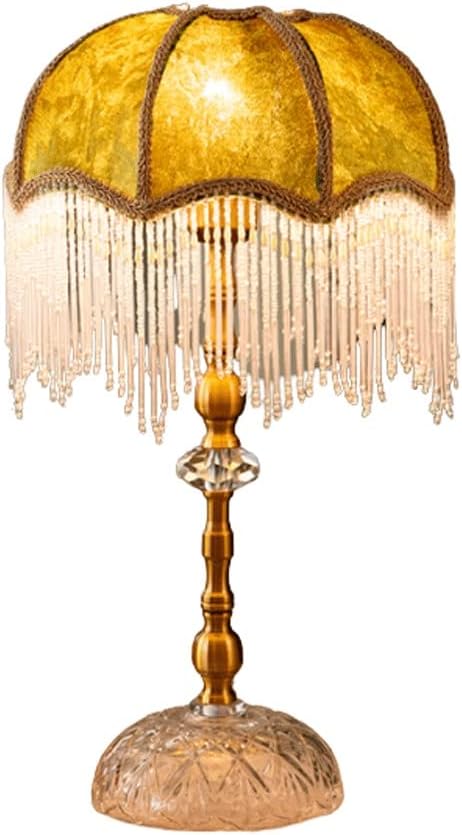 Table Lamp Retro LED Table Lamp, Velvet Fabric Lampshade Desk Lamp with Beaded Tassel Design, Bedroom Bedside Decoration Reading Lamp Home (Color : Dimming)