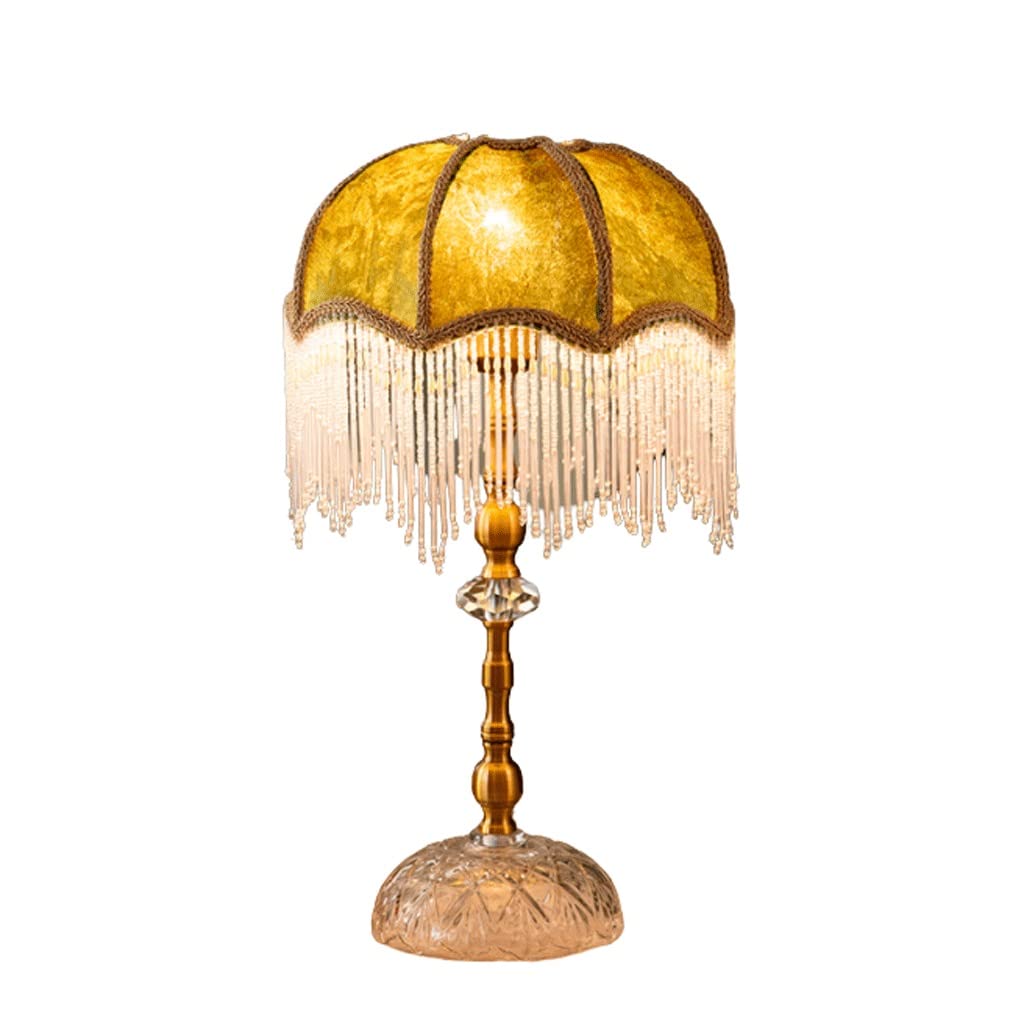 Table Lamp Retro LED Table Lamp, Velvet Fabric Lampshade Desk Lamp with Beaded Tassel Design, Bedroom Bedside Decoration Reading Lamp Home (Color : Dimming)