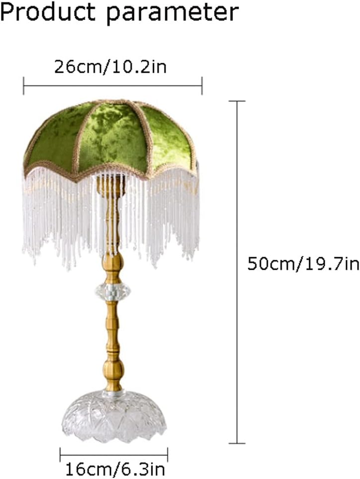 Table Lamp Retro LED Table Lamp, Velvet Fabric Lampshade Desk Lamp with Beaded Tassel Design, Bedroom Bedside Decoration Reading Lamp Home (Color : Dimming)