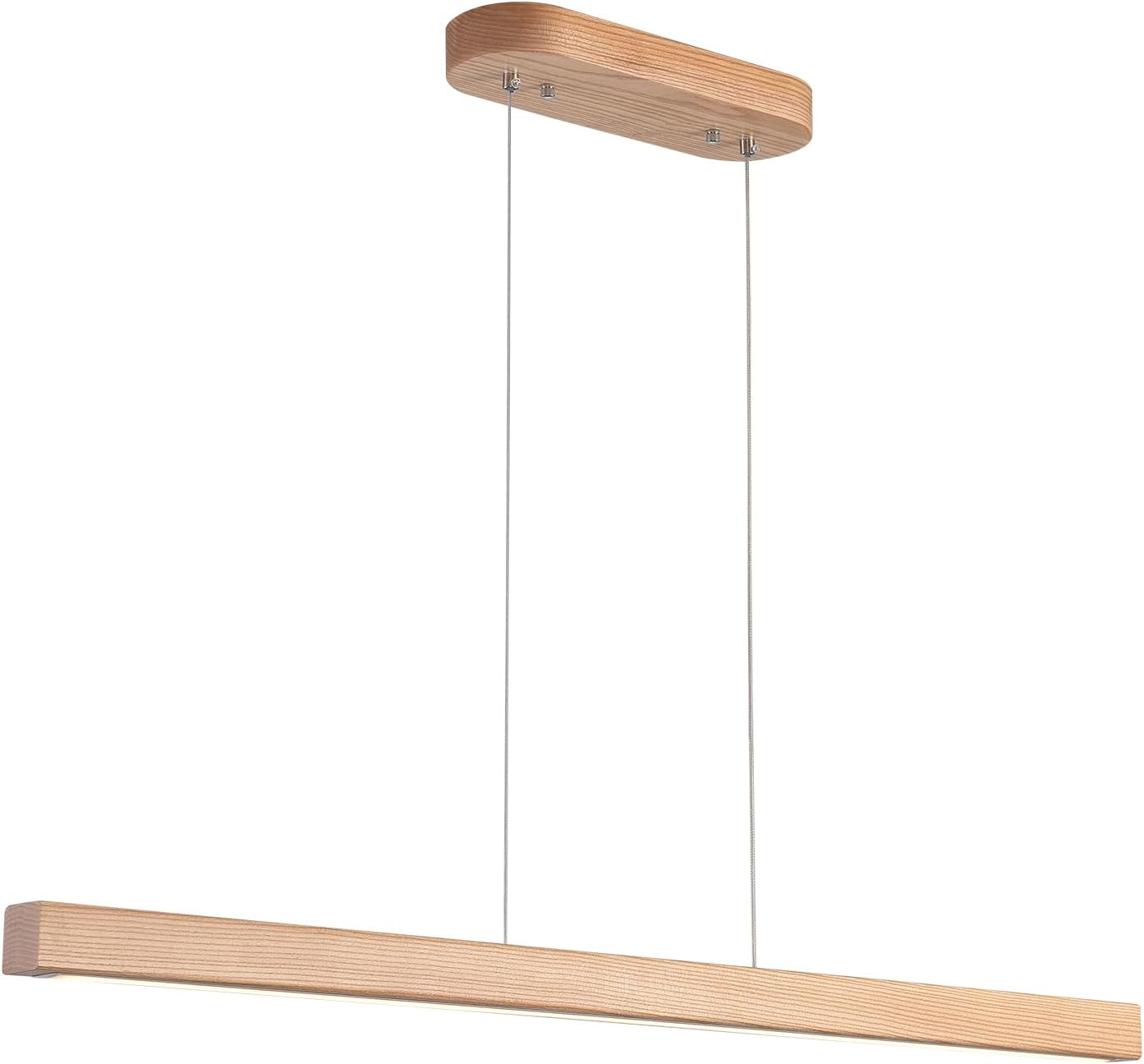 31" Wooden Linear Pendant Light LED Pendant Light Dimmable Pool Table Island Lights Modern Linear Chandeliers for Dining Room Kitchen Ceiling Pendant Lamp for Dining Room Kitchen Island Natural