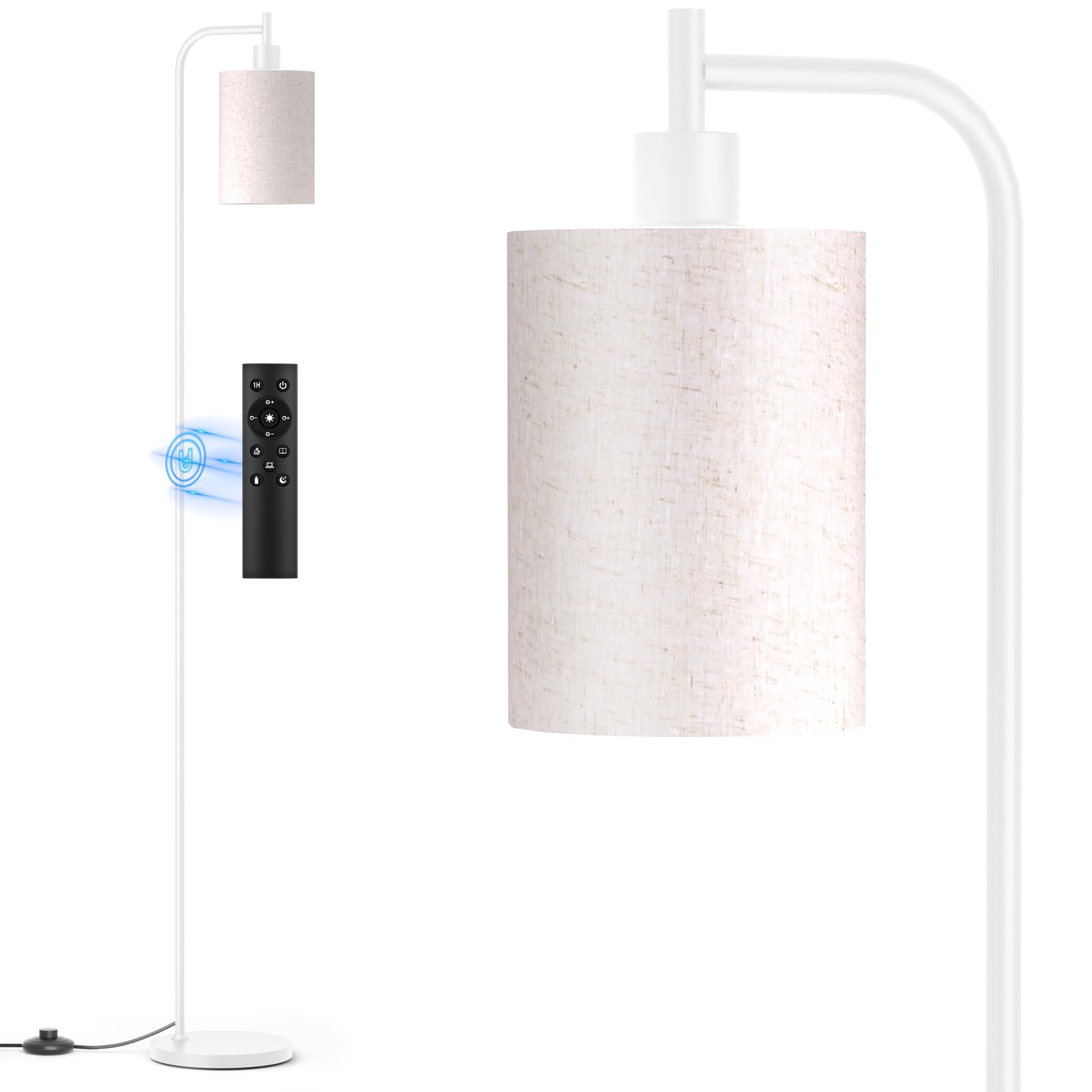 SIBRILLE Floor Lamp with Linen Shade, Dimmable Tall Standing Lamp with Remote Control & 3 Color Temperatures, Modern Floor Lamps for Living Room Bedroom Office Corner, 9W LED Bulb Included