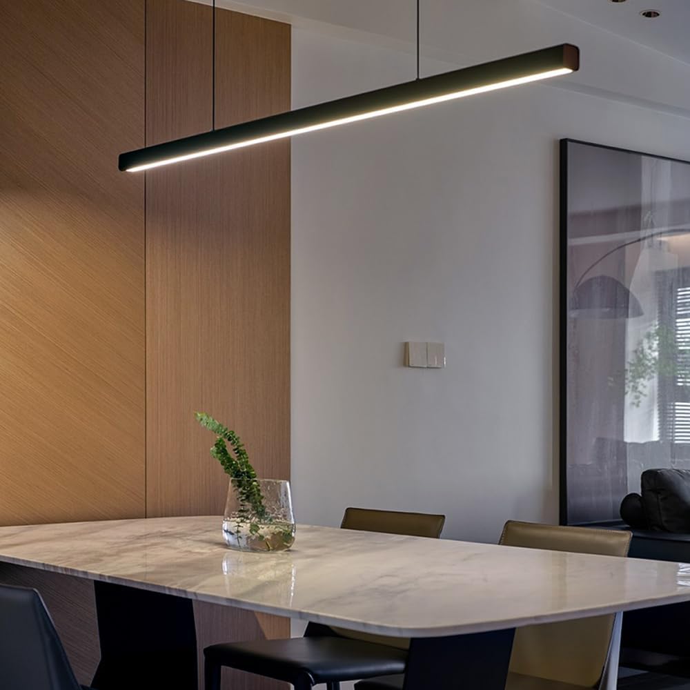 JAYMP Minimalist Linear Pendant Light Dimmable LED Modern Chandelier Dining Room Island Light Restaurant Cafe Bar Office Hanging Lamp (Black 1, 57 Inch)
