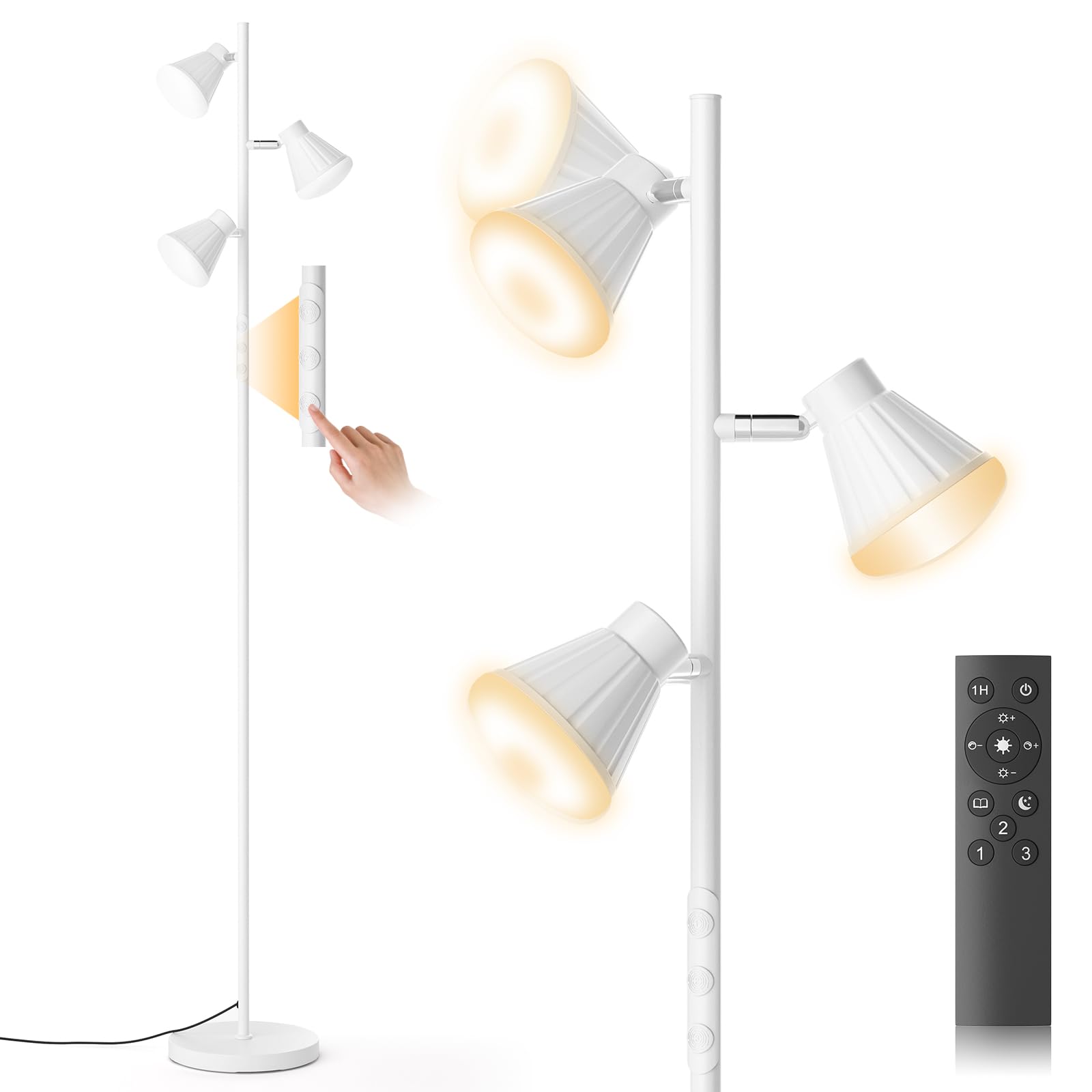 SIBRILLE 36W LED Tree Floor Lamp, Dimmable Tall Standing Lamp with Remote & Touch Control, 4 Color Temperatures Bright Floor Lamp, 3 Rotatable Light Modern Floor Lamps for Living Room Bedroom Office
