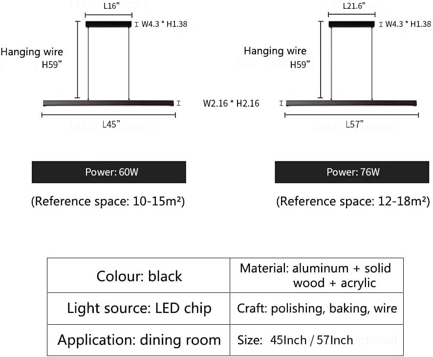 JAYMP Minimalist Linear Pendant Light Dimmable LED Modern Chandelier Dining Room Island Light Restaurant Cafe Bar Office Hanging Lamp (Black 1, 57 Inch)
