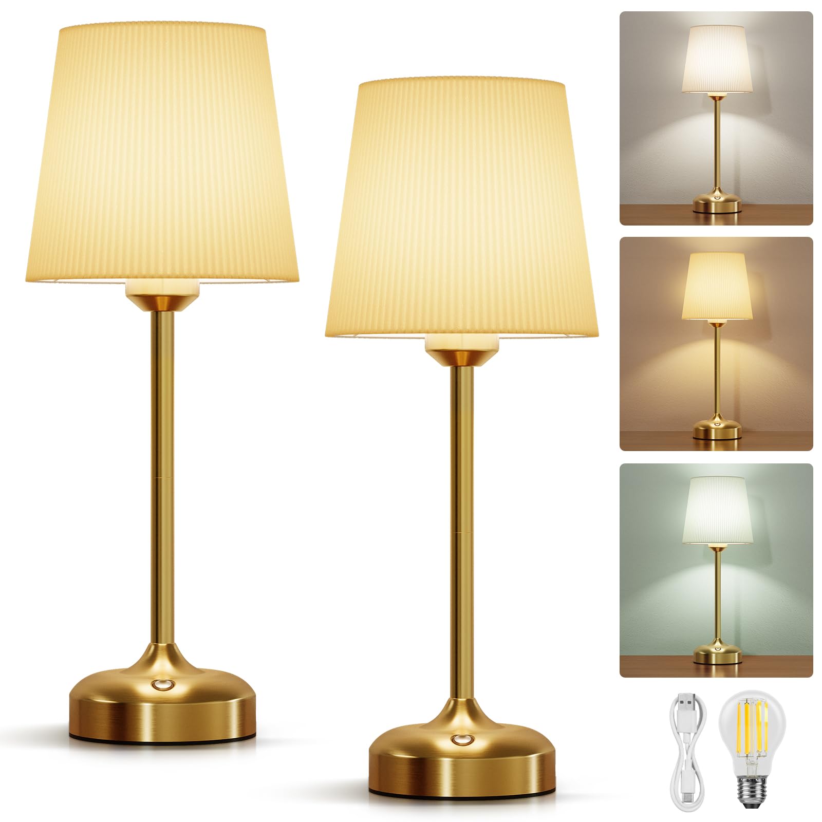 Mini Cordless Table Lamp, Battery Operated Lamp 5000mAh Rechargeable Table Lamp Small Touch Lamp Fabric Shade Dimmable Bedside Lamps for Bedroom, Living Room, Dining Room