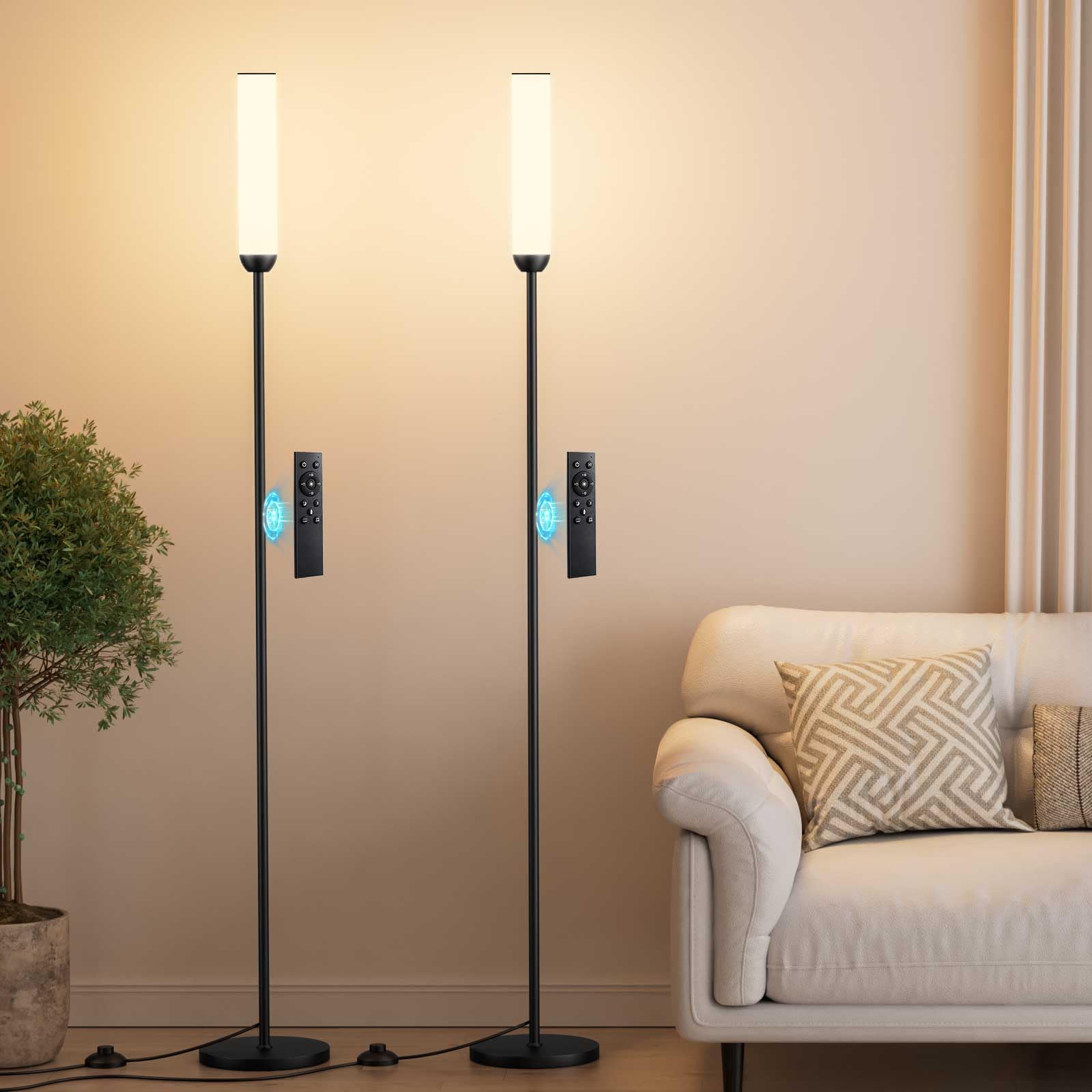 Ambimall LED Floor Lamp with Remote Control, 65" Standing lamp with Stepless Adjustable 3000K-6500K Colors & 30-100% Brightness, Foot Switch(Black)