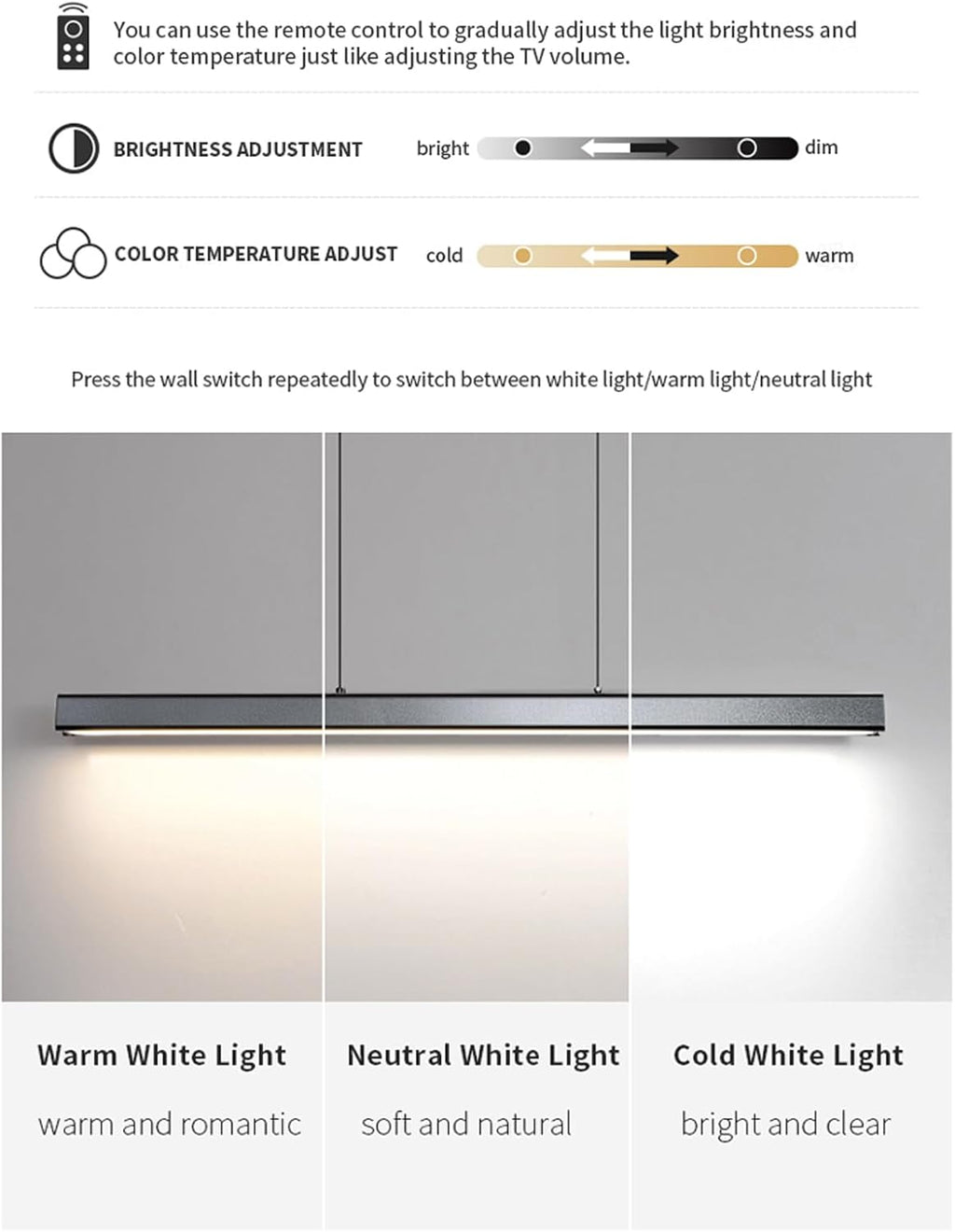 JAYMP Minimalist Linear Pendant Light Dimmable LED Modern Chandelier Dining Room Island Light Restaurant Cafe Bar Office Hanging Lamp (Black 1, 57 Inch)