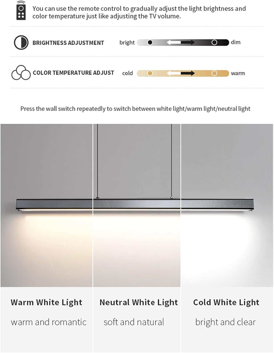 JAYMP Minimalist Linear Pendant Light Dimmable LED Modern Chandelier Dining Room Island Light Restaurant Cafe Bar Office Hanging Lamp (Black 1, 57 Inch)