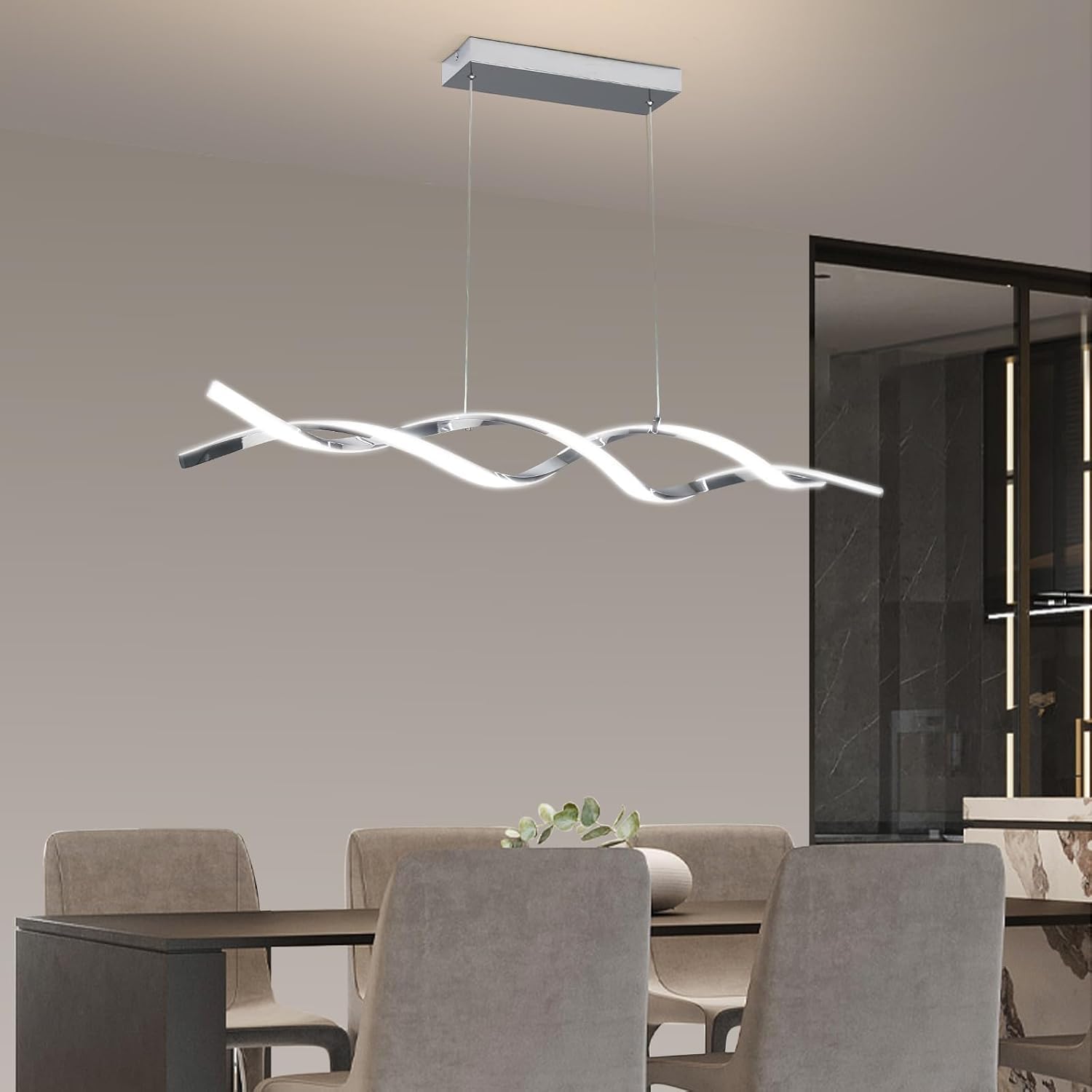 Modern Chandelier, Linear Pendant Light LED Dimmable Hanging Light Fixture, 3000K-6500K with Remote Control (Black, 47IN)