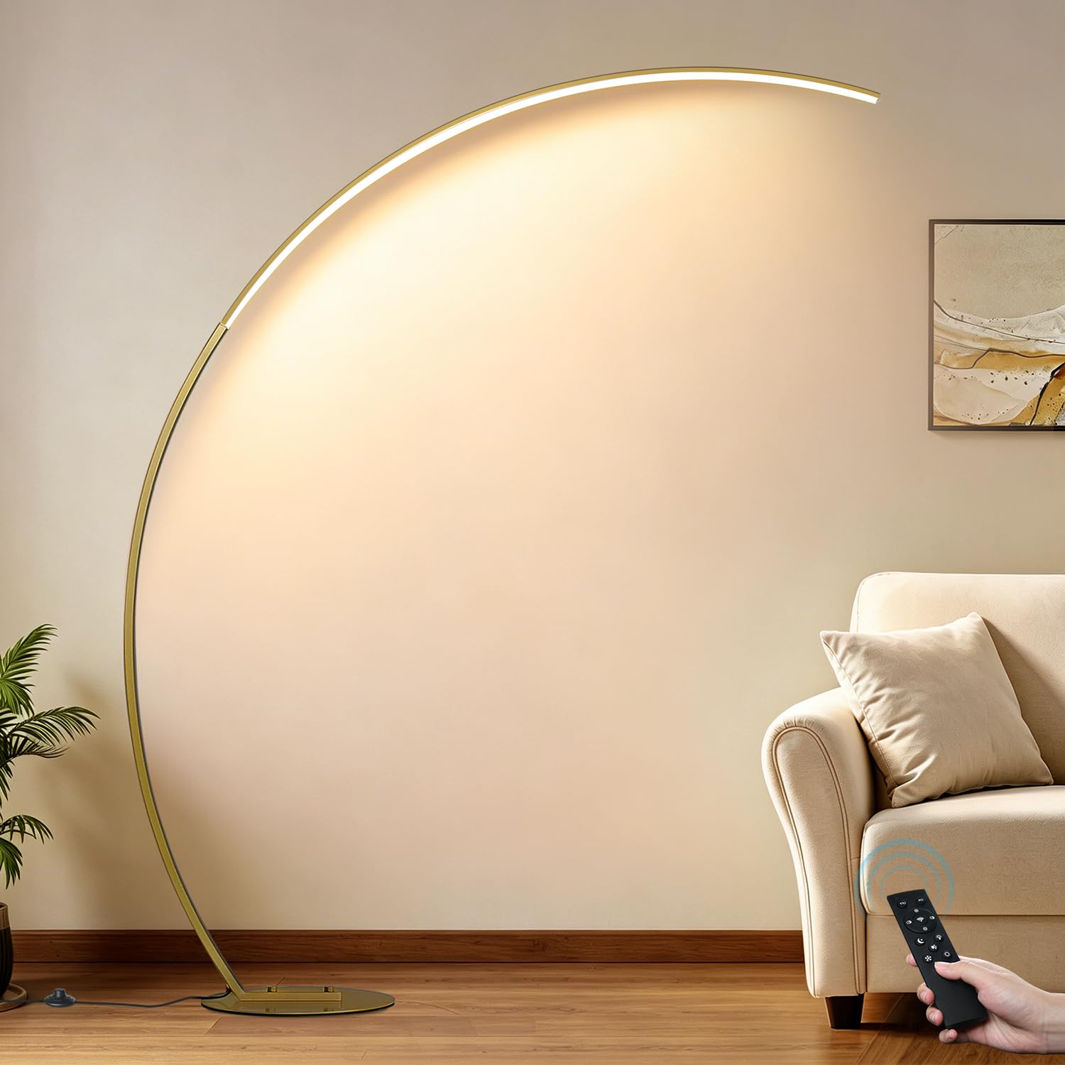 Modern LED Arc Standing Lamp, 2000LM 3 Colors Dimmable with Remote