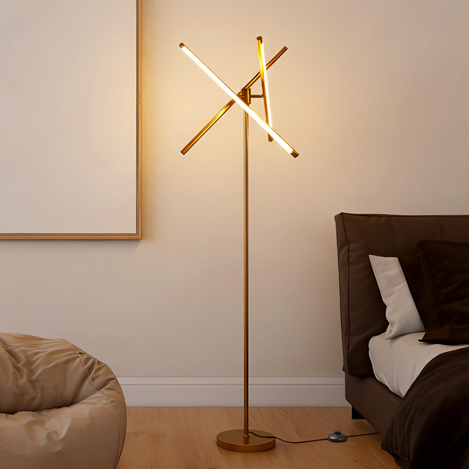 LED Dimmable Floor Lamp with Remote & Foot Switch, 2700–6000K Adjustable Color Temperature & Stepless Dimming, Slim Linear Tube Tall Standing Lamp, Modern Black Corner Lamp for Living Room Bedroom