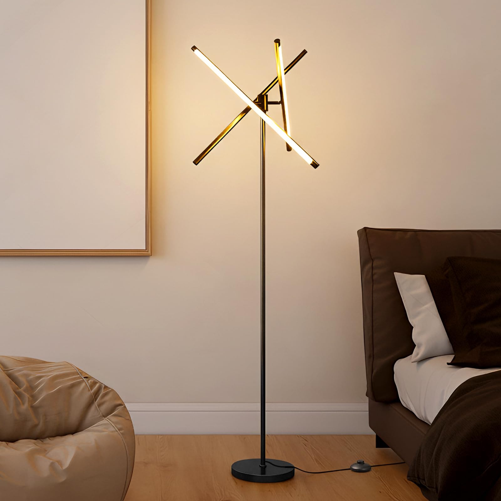 LED Dimmable Floor Lamp with Remote & Foot Switch, 2700–6000K Adjustable Color Temperature & Stepless Dimming, Slim Linear Tube Tall Standing Lamp, Modern Black Corner Lamp for Living Room Bedroom