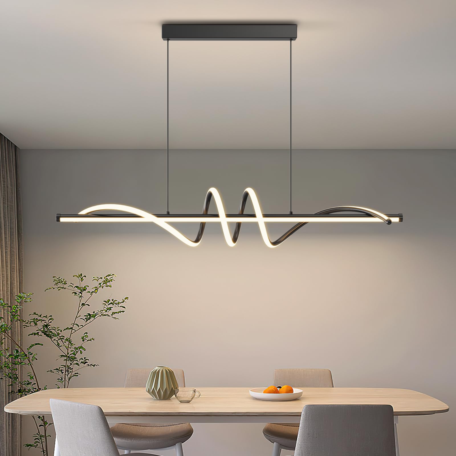 LED Linear Pendant Lights, 47in Island Lighting Fixture 3000k-6000K Dimmable, Chandelier Lamp for Kitchen Dining Room Pool Table Office Bar Garage Workbench