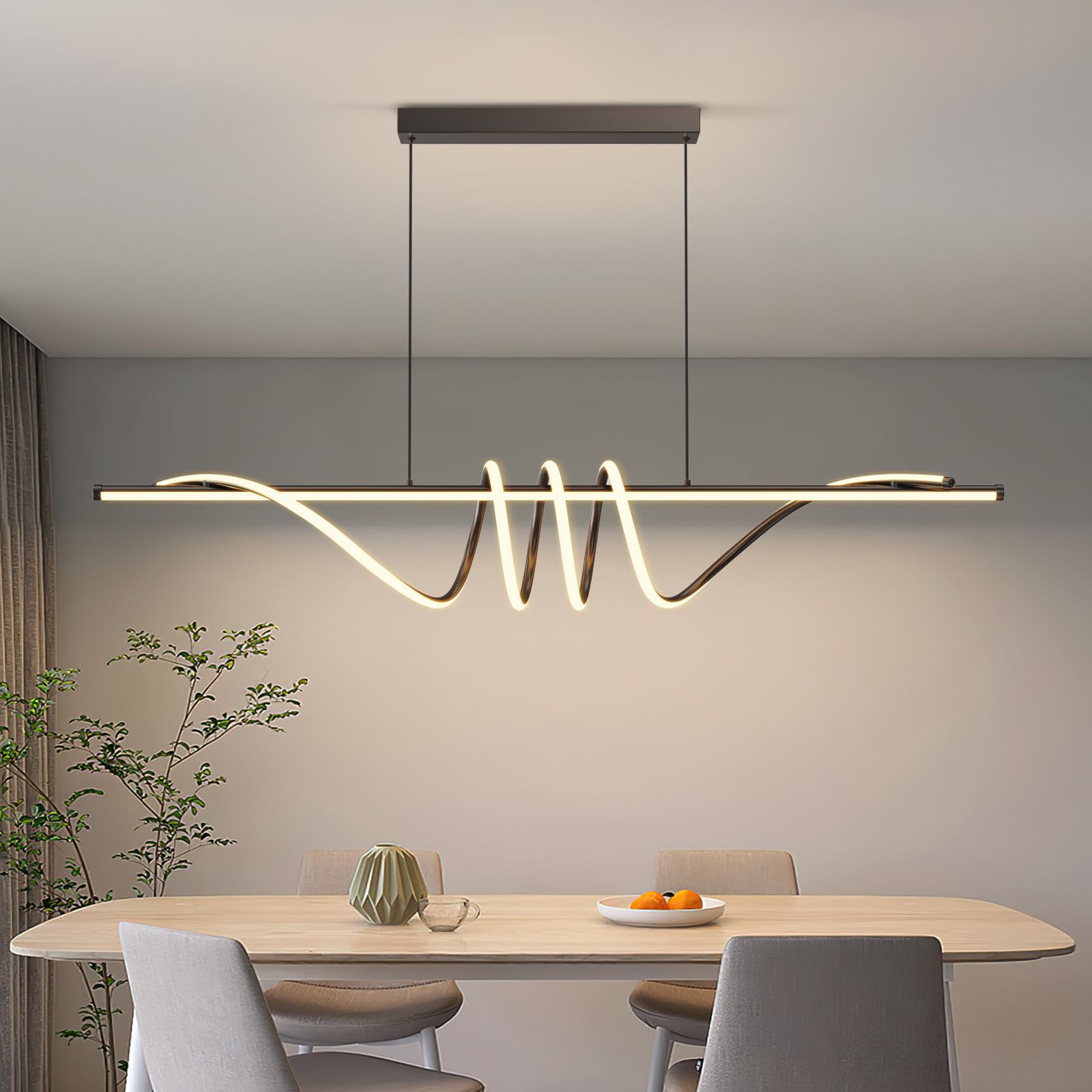 LED Linear Pendant Lights, 47in Island Lighting Fixture 3000k-6000K Dimmable, Chandelier Lamp for Kitchen Dining Room Pool Table Office Bar Garage Workbench
