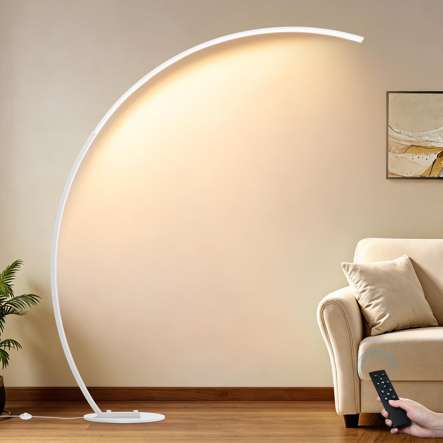 Modern LED Arc Standing Lamp, 2000LM 3 Colors Dimmable with Remote
