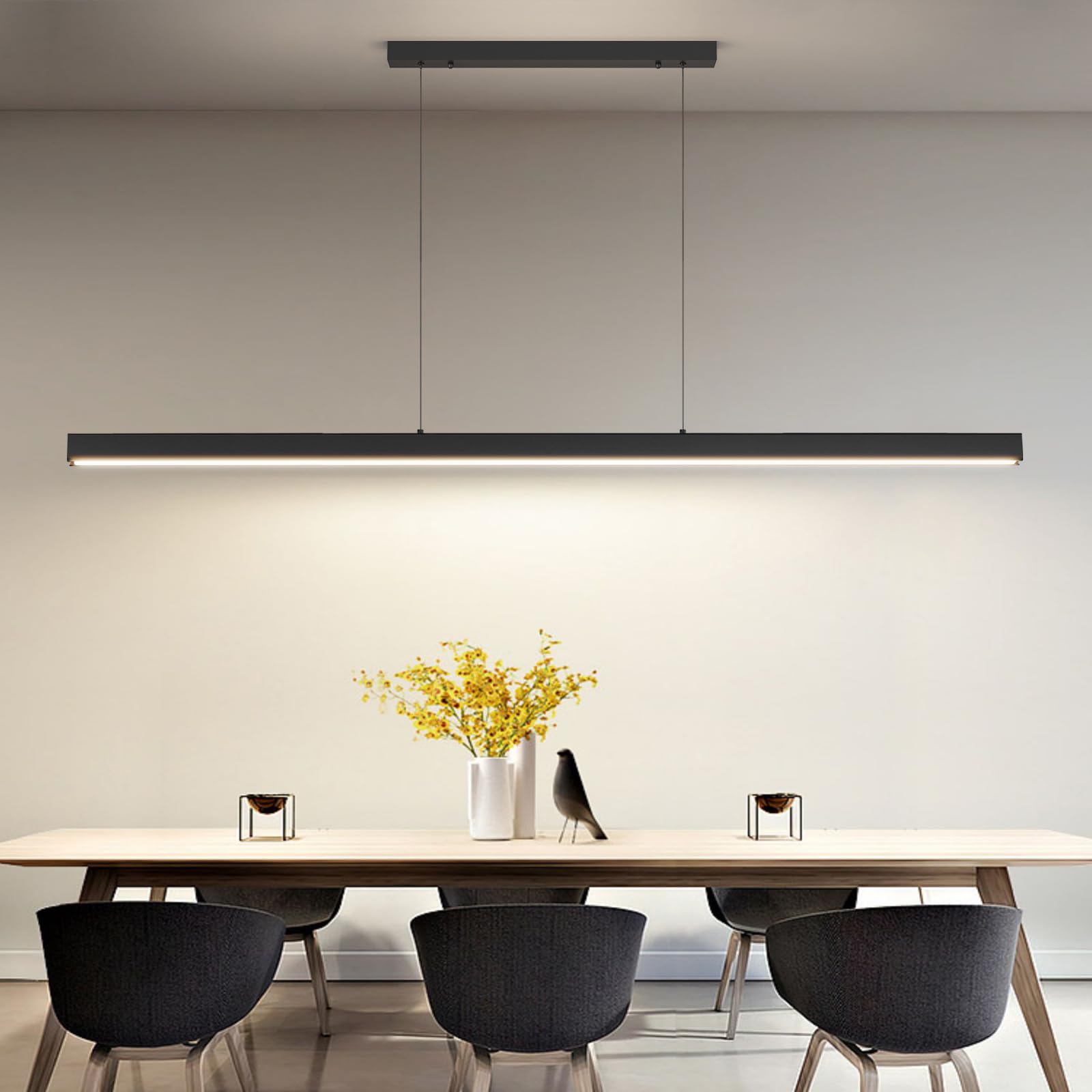 Black 47" LED Island Pendant Light, Dimmable 25W with Remote for Pool Table