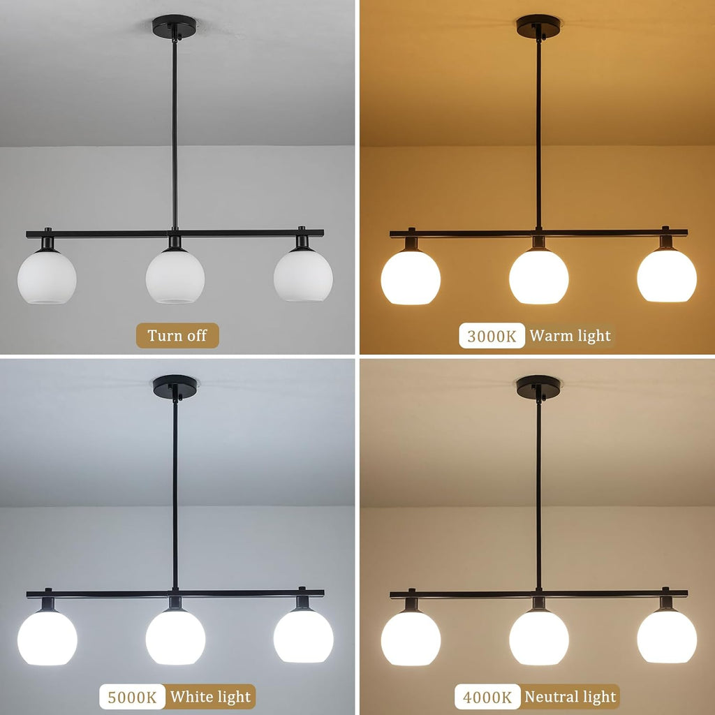 Kitchen Island Lighting 3 Lights Linear Pendant Light Fixtures With Milk Glass Shades Black Farmhouse Chandeliers for Dining Room Chandelier Over Table Mid Century Modern Hanging Light Fixture for Bar