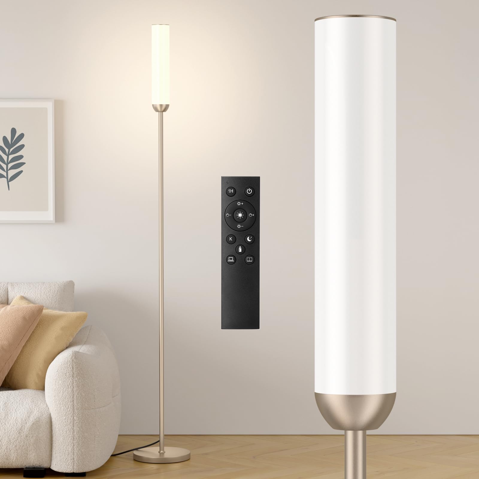 Ambimall LED Floor Lamp with Remote Control, 65" Standing lamp with Stepless Adjustable 3000K-6500K Colors & 30-100% Brightness, Foot Switch(Black)
