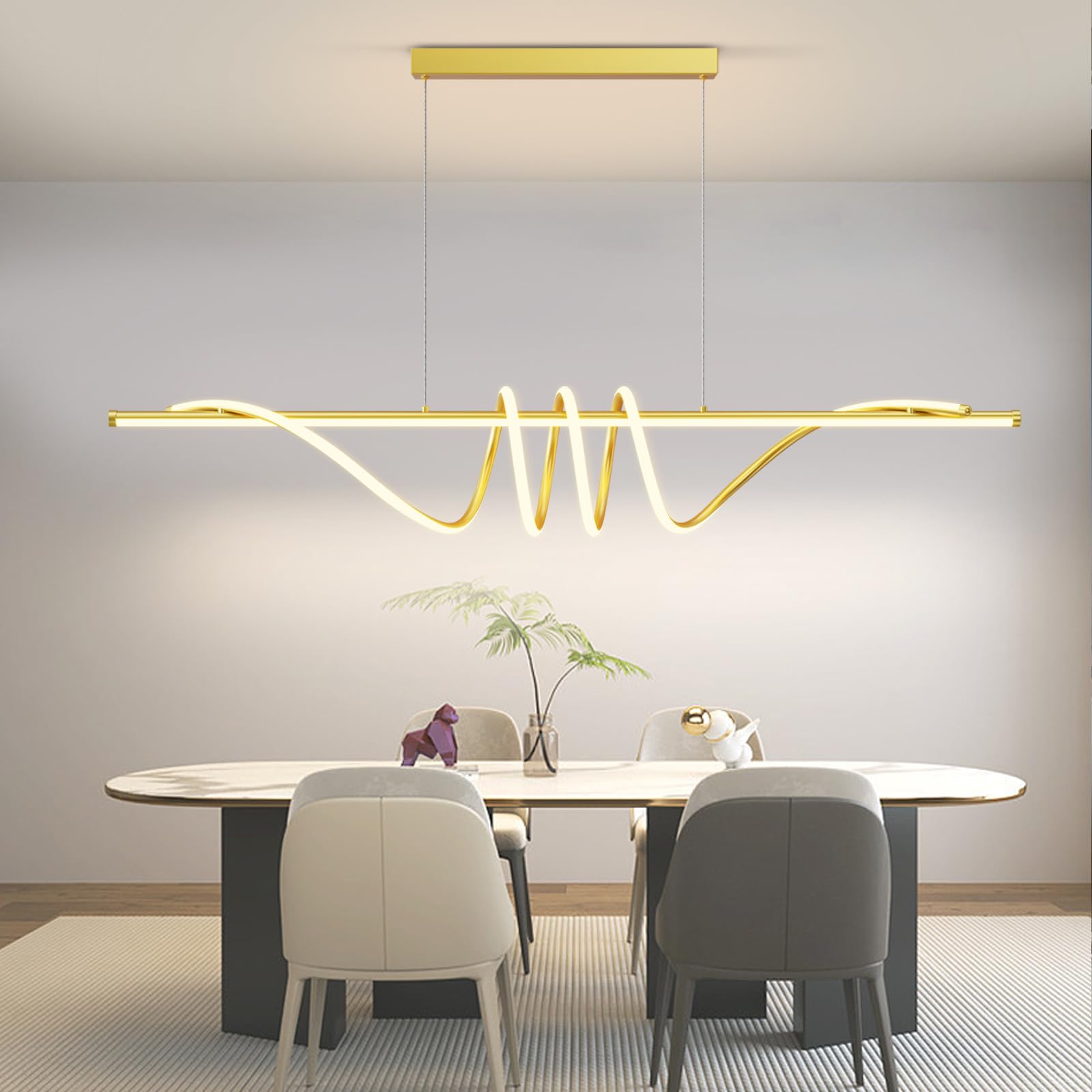 Modern Ceiling Pendant Light,47in LED Black Linear Ceiling Chandelier Light Dining Room,Living Room,Warm & Cool, Neutral Light,Aluminum Island Lighting Hanging Pendant Light for Kitchen