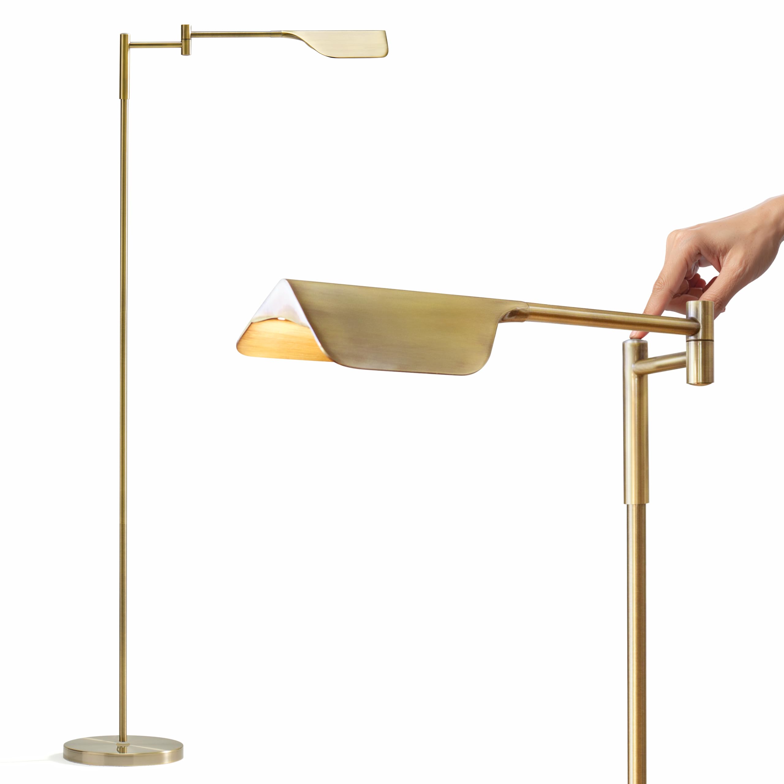 Brightech Leaf Pharmacy LED Reading Lamp, Dimmable Floor Lamp with Easy Adjustable Rotation Over Chair or Desk for Living Room, Work Light for Office, Modern Minimalist Home Decor - Platinum Silver