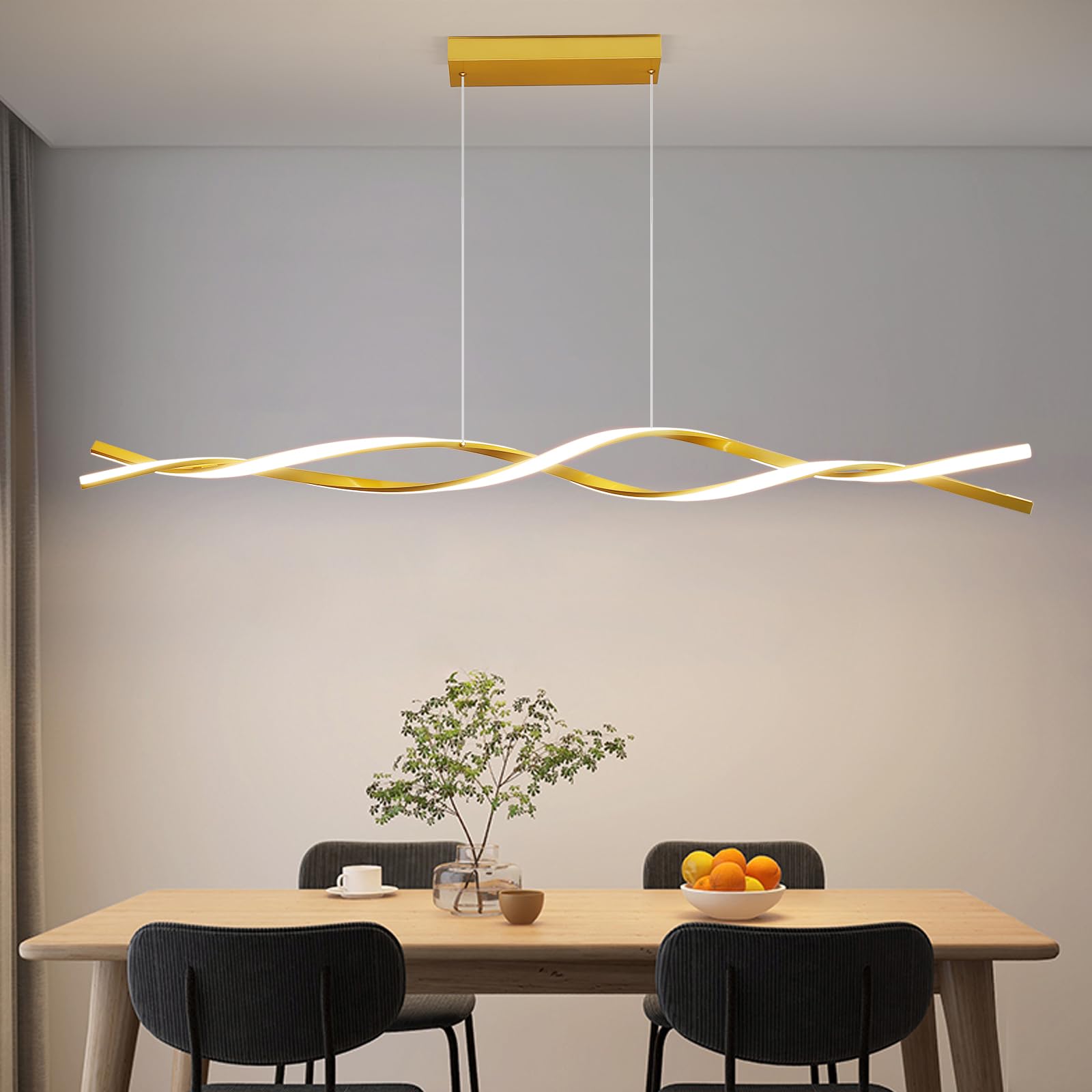 Modern Chandelier, Linear Pendant Light LED Dimmable Hanging Light Fixture, 3000K-6500K with Remote Control (Black, 47IN)