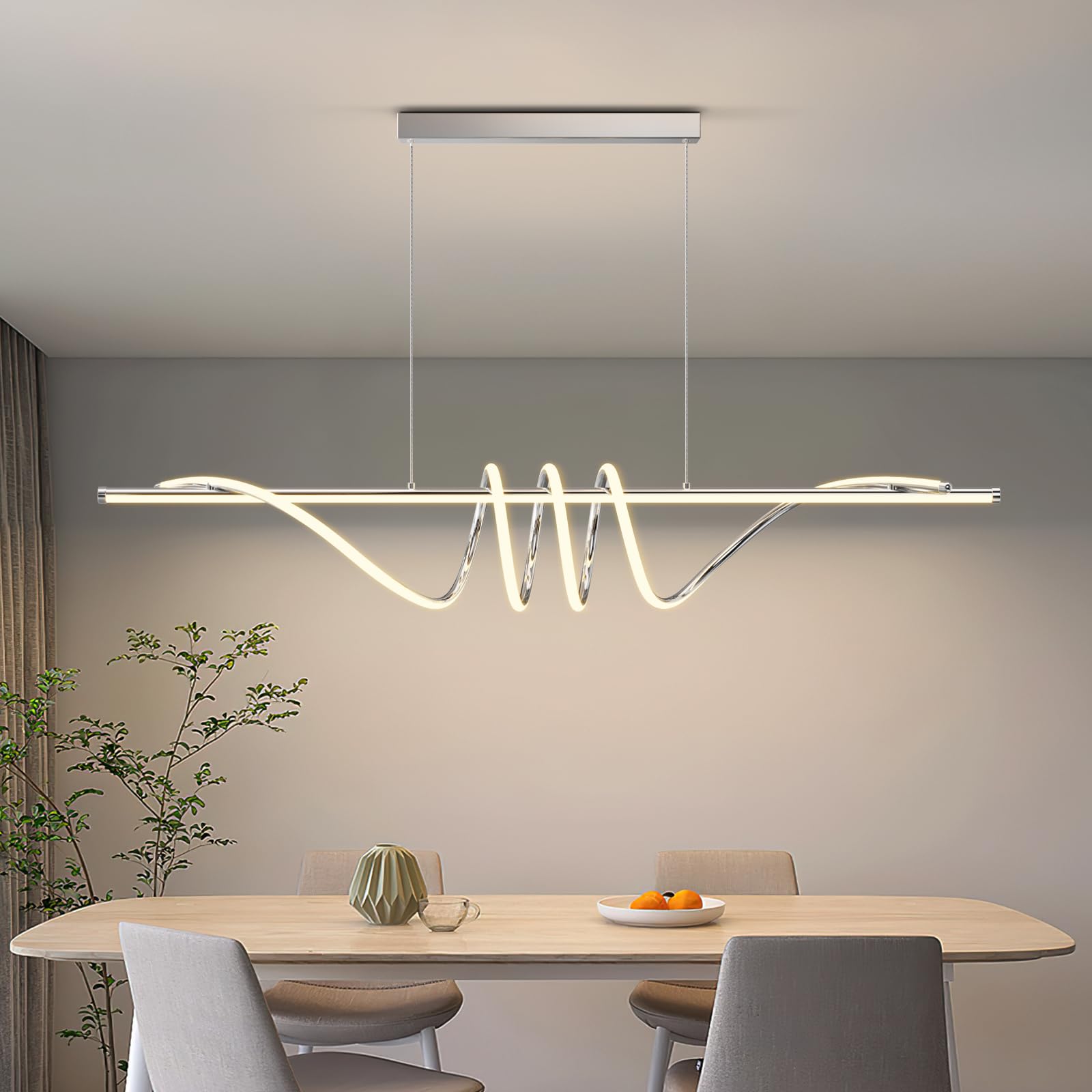 LED Linear Pendant Lights, 47in Island Lighting Fixture 3000k-6000K Dimmable, Chandelier Lamp for Kitchen Dining Room Pool Table Office Bar Garage Workbench
