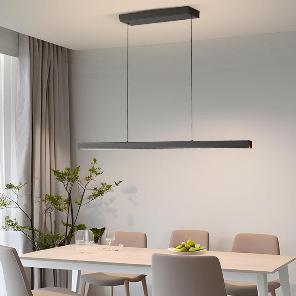 Modern Ceiling Pendant Light,47in LED Black Linear Ceiling Chandelier Light Dining Room,Living Room,Warm & Cool, Neutral Light,Aluminum Island Lighting Hanging Pendant Light for Kitchen