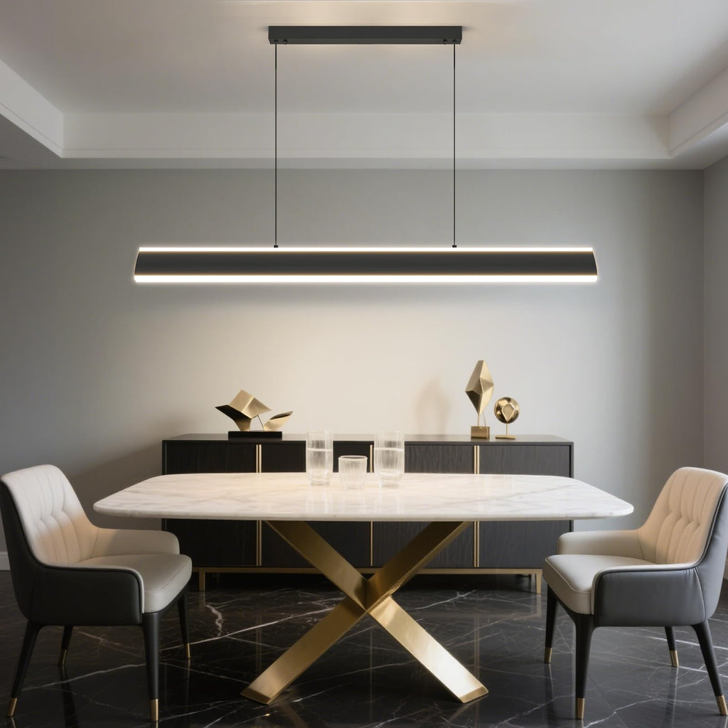 Modern Wooden Pendant Light, 47IN Walnut Wooden Chandelier with Remote Control 3000k-6500K Adjustable Color Temperature，Aluminum Island Lighting Lamp for Dining Room, Living Room