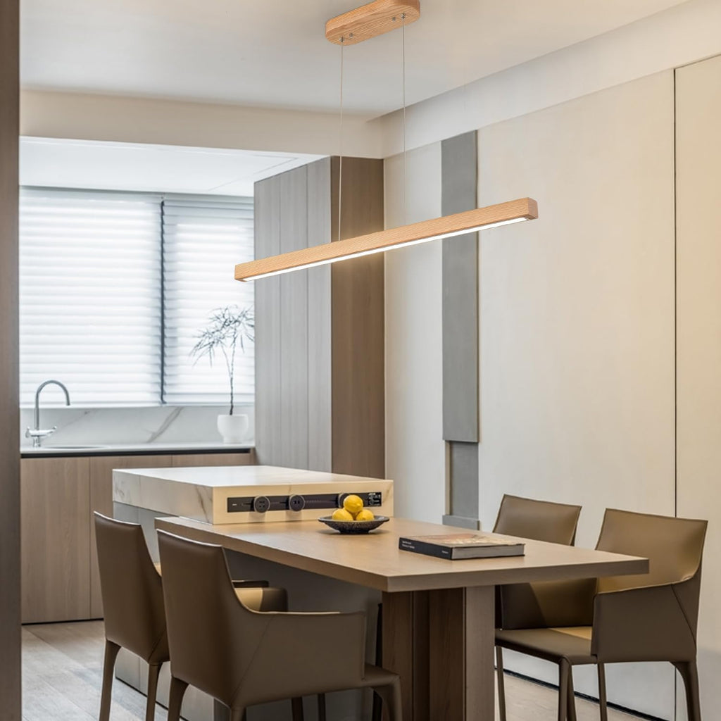 31" Wooden Linear Pendant Light LED Pendant Light Dimmable Pool Table Island Lights Modern Linear Chandeliers for Dining Room Kitchen Ceiling Pendant Lamp for Dining Room Kitchen Island Natural