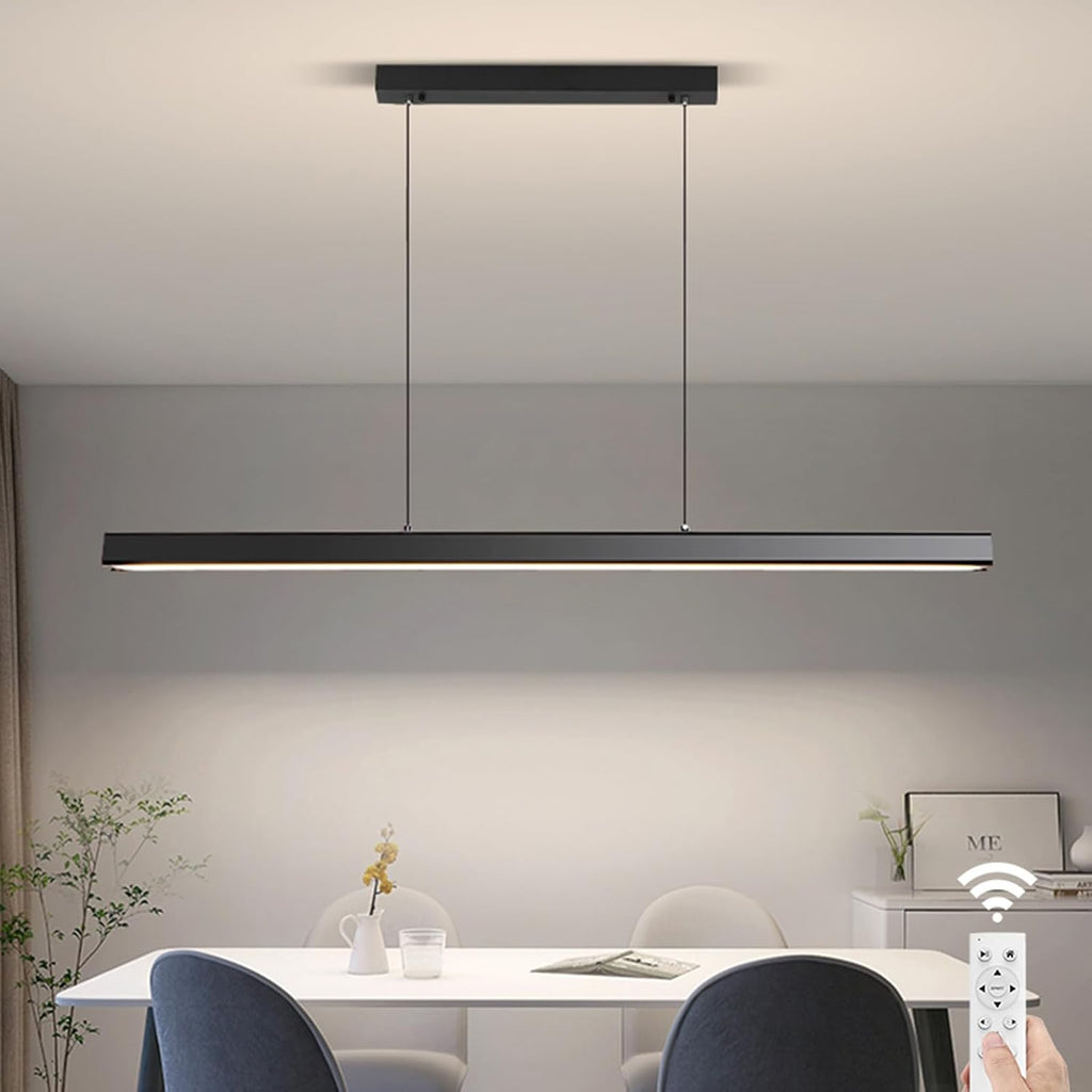 JAYMP Minimalist Linear Pendant Light Dimmable LED Modern Chandelier Dining Room Island Light Restaurant Cafe Bar Office Hanging Lamp (Black 1, 57 Inch)