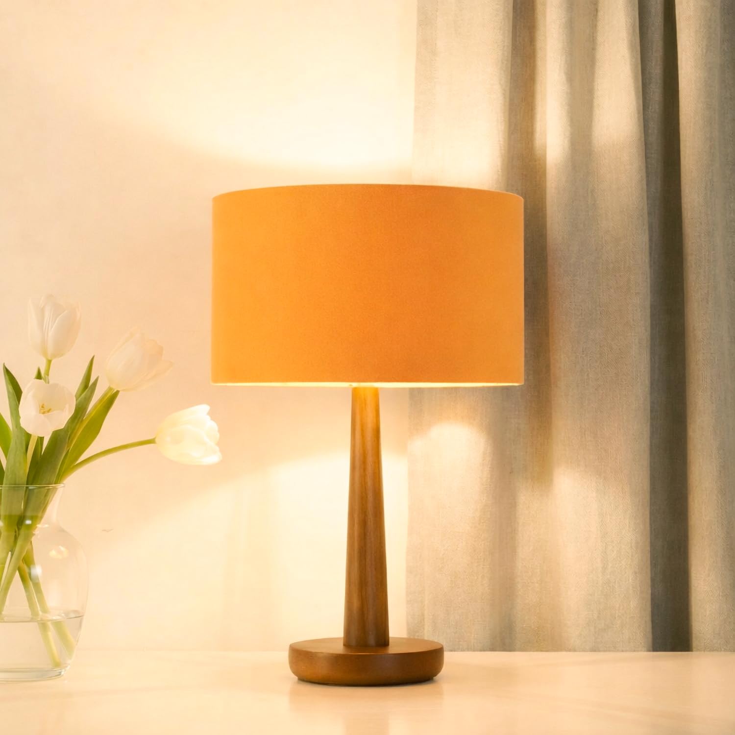 18.5" Table Lamp for Living Room, Dimmable Modern Walnut Wood Desk Lamps for Bedroom, UL Listed Nightstand Lamp, End Table Lamps for Console Entryway, Office, Dorm, Home Decor, Green Velvet Shade