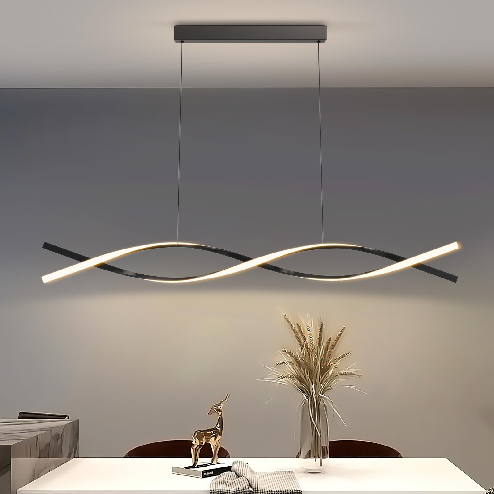 LED Linear Pendant Lights, 47in Island Lighting Fixture 3000k-6000K Dimmable, Chandelier Lamp for Kitchen Dining Room Pool Table Office Bar Garage Workbench