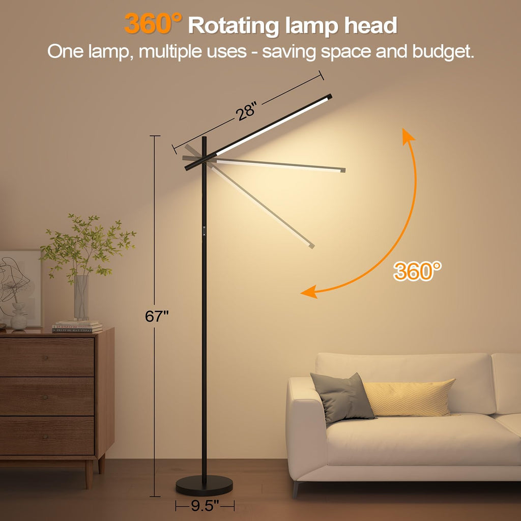 LED Corner Floor Lamp, 360°Rotating Head, Super Bright 1800LM Dimmable Minimalist Floor Lamps with Remote Control,3000K-6000K Modern Corner Light,67" Tall Standing Lamp for Living Room,Bedroom,Office
