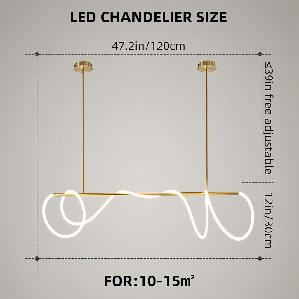 Modern Dimmable Desk Linear Pendant Light, with Remote 3 Color Mode & Brightness Ring Chandelier, 47 in Dining Room Ceiling Lamp Fixture, Gold Restaurant Kitchen Long Hose Lamp