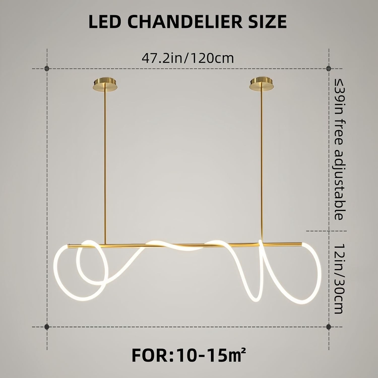 Modern Dimmable Desk Linear Pendant Light, with Remote 3 Color Mode & Brightness Ring Chandelier, 47 in Dining Room Ceiling Lamp Fixture, Gold Restaurant Kitchen Long Hose Lamp