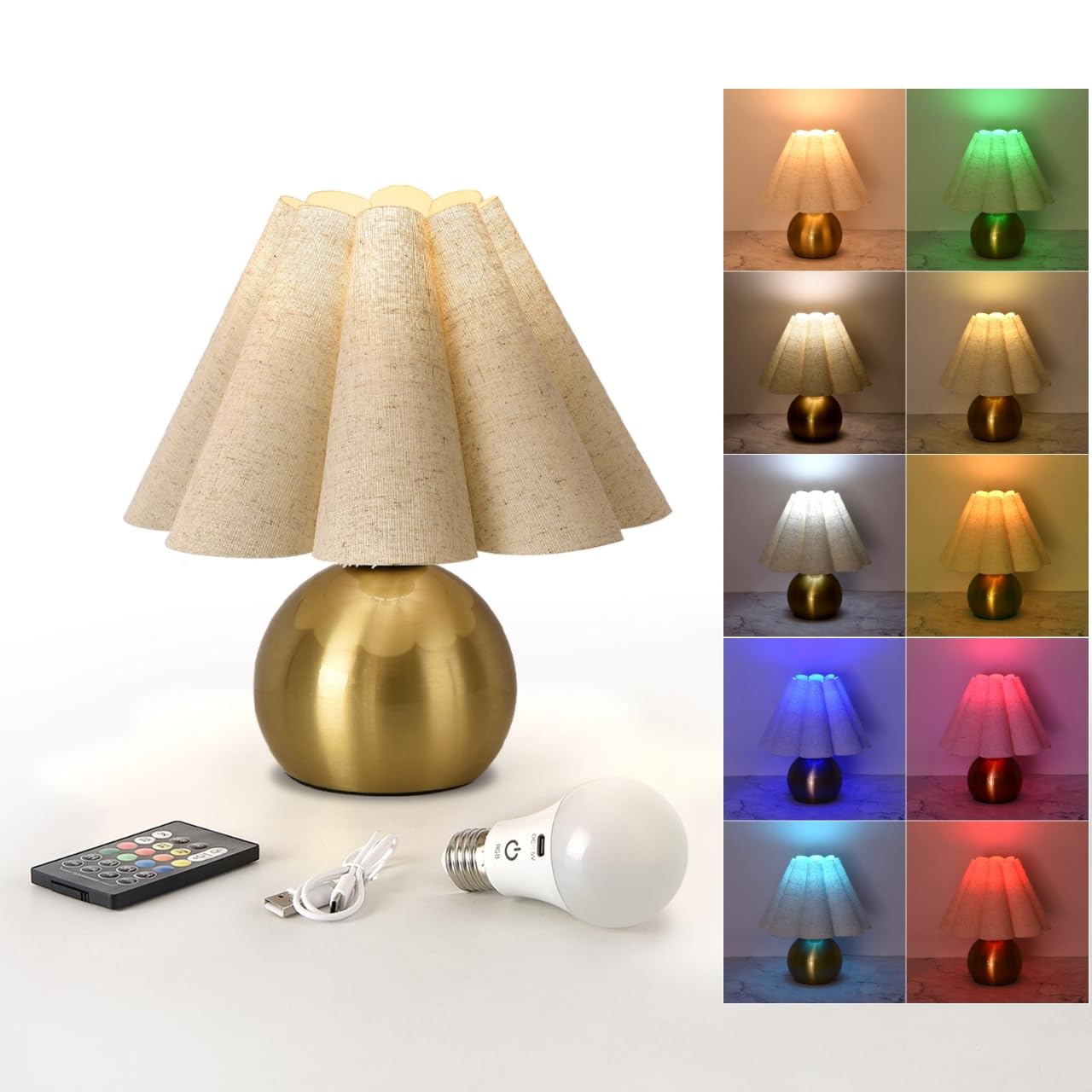 Brass Gold Small Bedside Lamp, Scalloped Shade Table Lamp for Bedroom Living Room