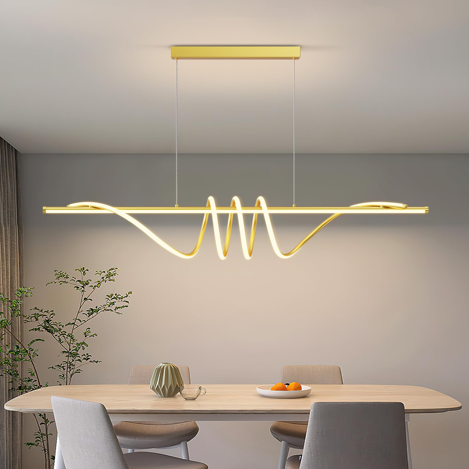 LED Linear Pendant Lights, 47in Island Lighting Fixture 3000k-6000K Dimmable, Chandelier Lamp for Kitchen Dining Room Pool Table Office Bar Garage Workbench