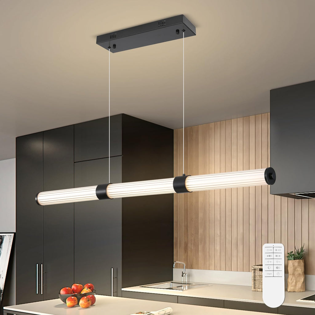 Modern Linear Chandelier Gold Linear Pendant Light Fixture, LED Dimmable Island Chandelier for Kitchen Island Lighting, Dining Room, and Living Room, Over Table Easy to Install.