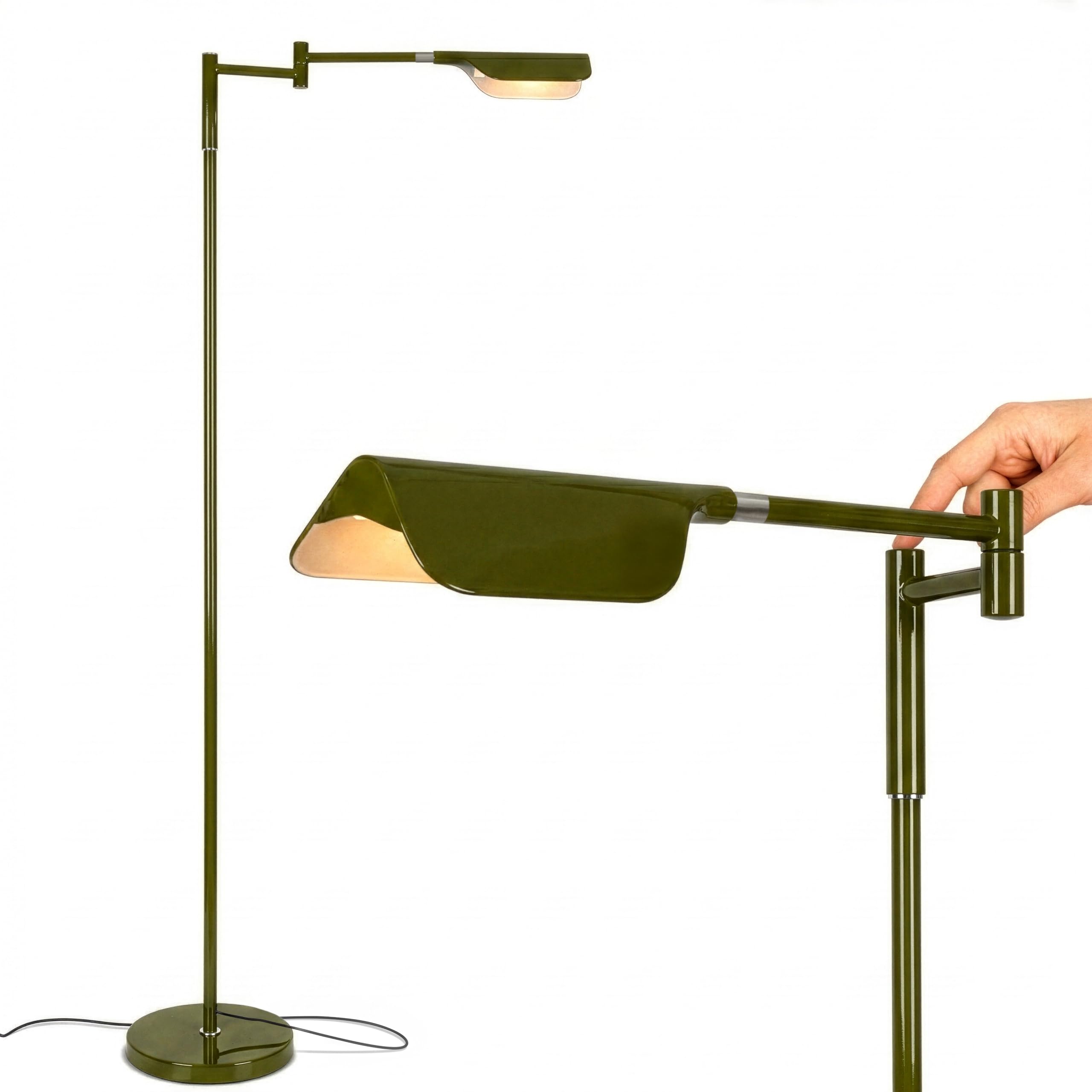 Brightech Leaf Pharmacy LED Reading Lamp, Dimmable Floor Lamp with Easy Adjustable Rotation Over Chair or Desk for Living Room, Work Light for Office, Modern Minimalist Home Decor - Platinum Silver