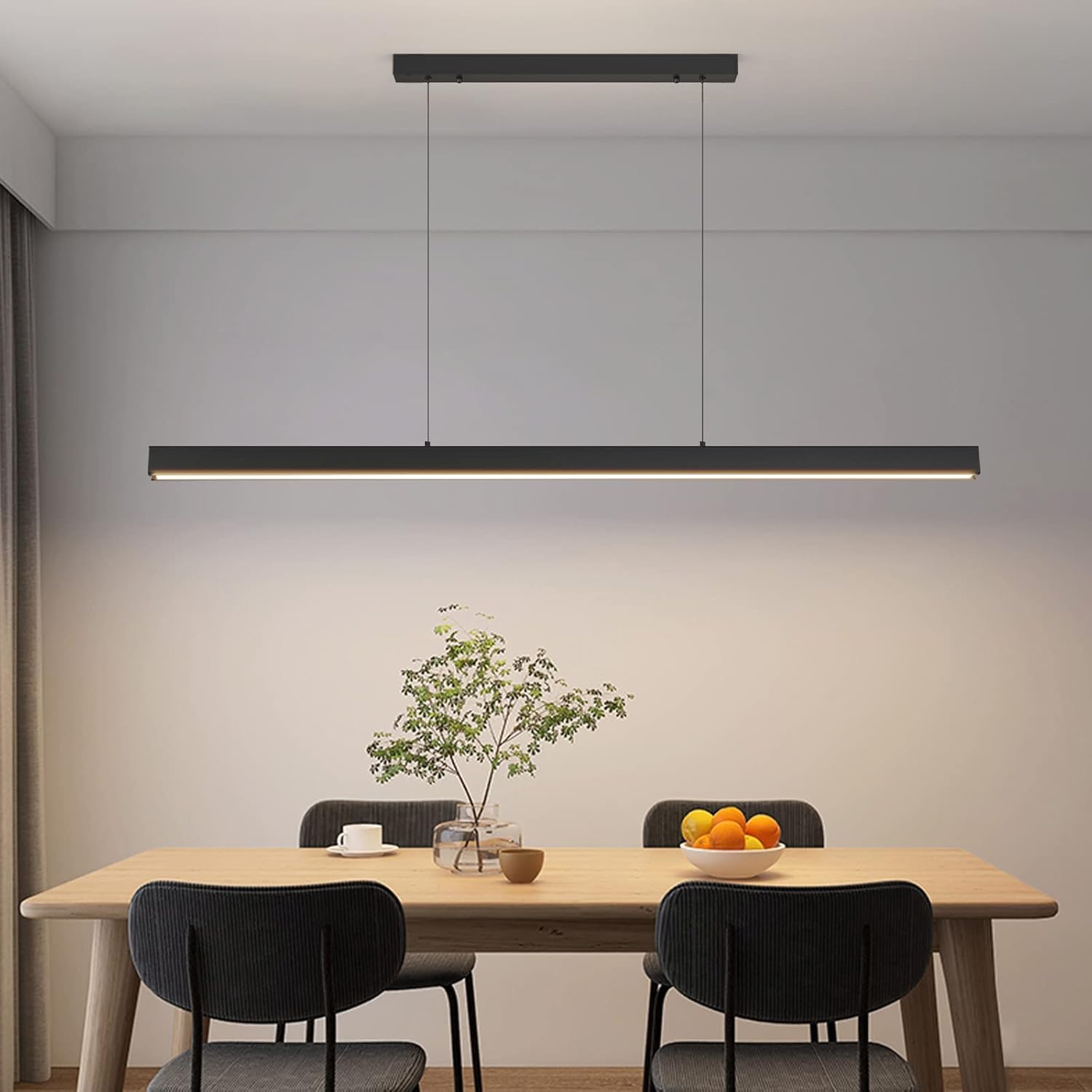 Black 47" LED Island Pendant Light, Dimmable 25W with Remote for Pool Table
