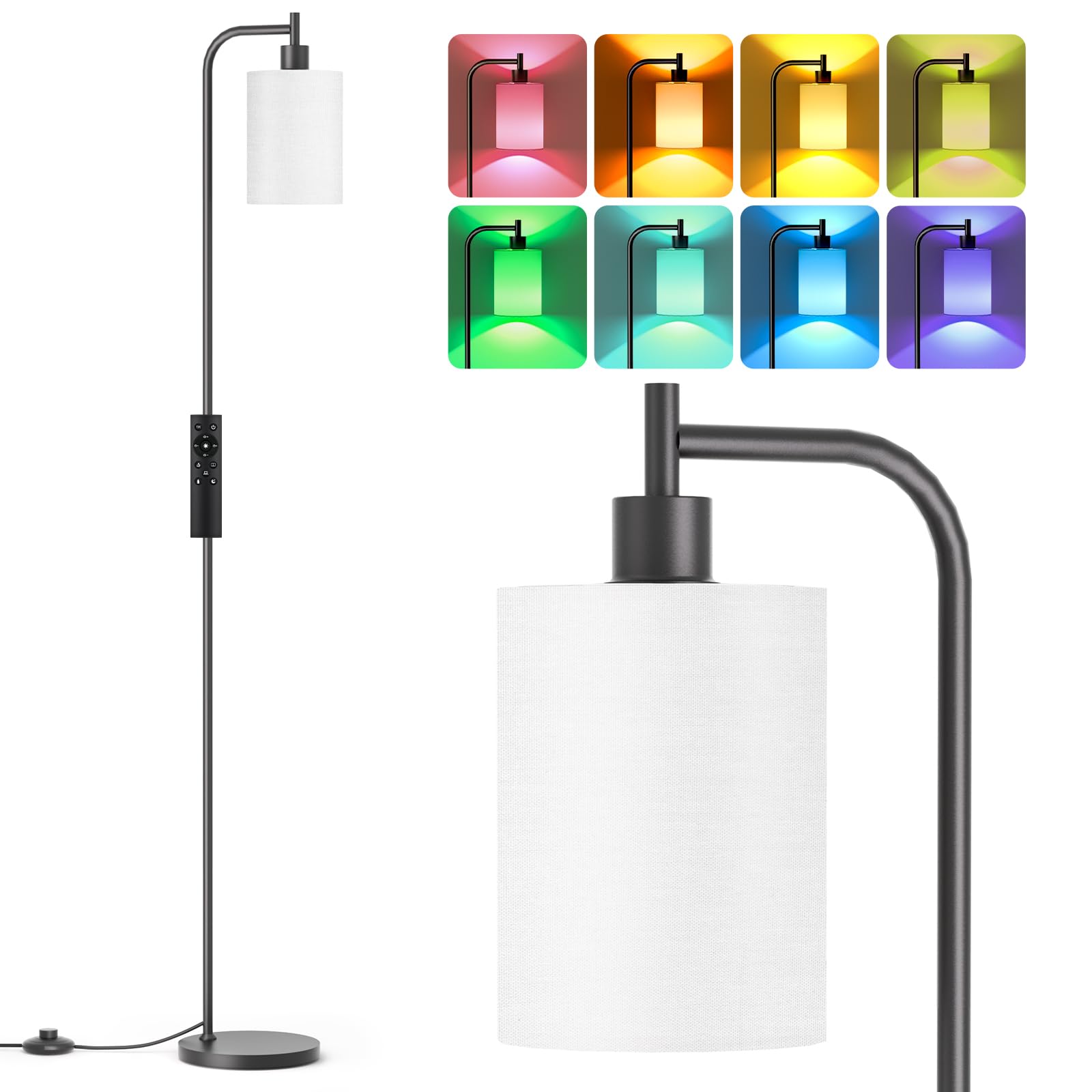 SIBRILLE Floor Lamp with Linen Shade, Dimmable Tall Standing Lamp with Remote Control & 3 Color Temperatures, Modern Floor Lamps for Living Room Bedroom Office Corner, 9W LED Bulb Included