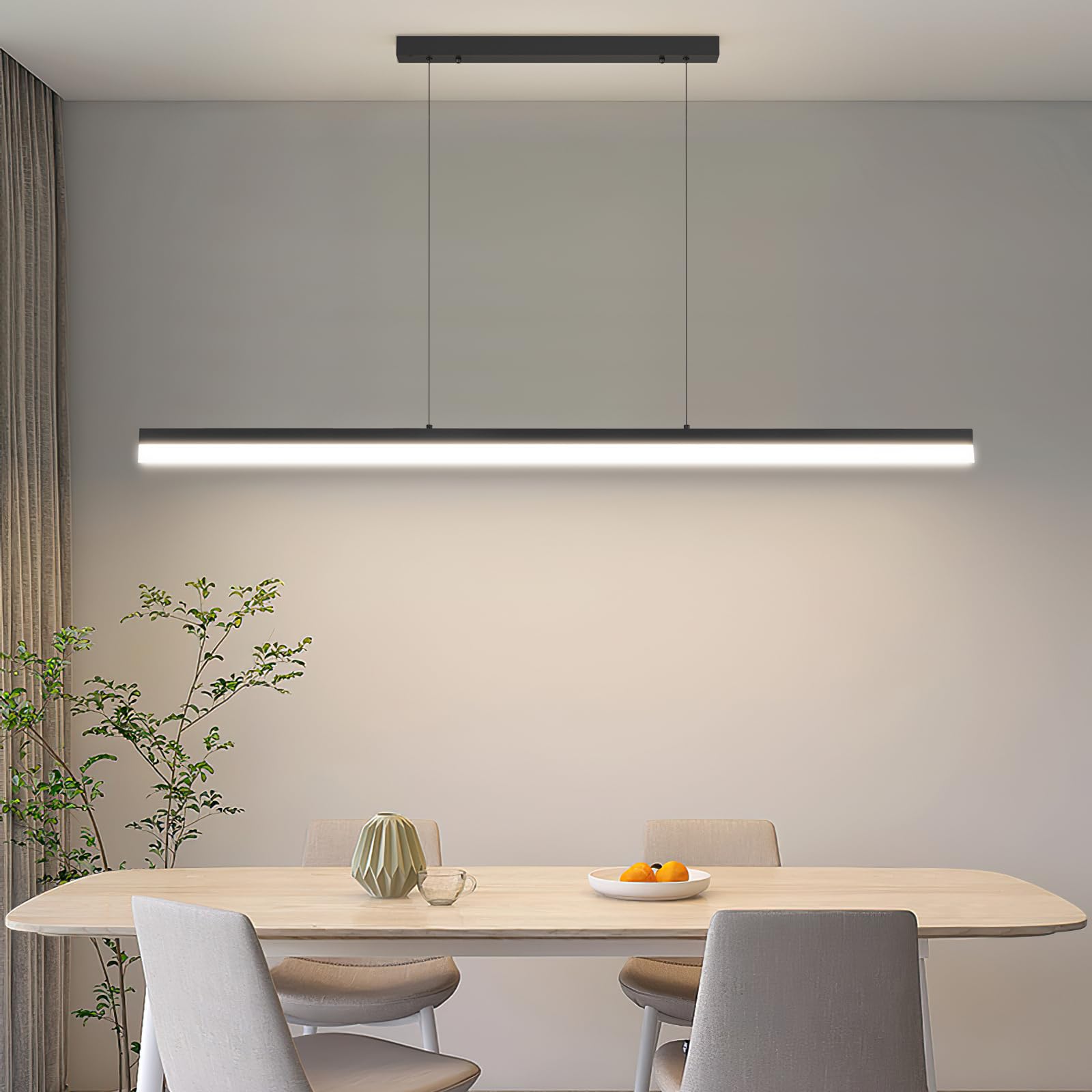 Black 47" LED Island Pendant Light, Dimmable 25W with Remote for Pool Table