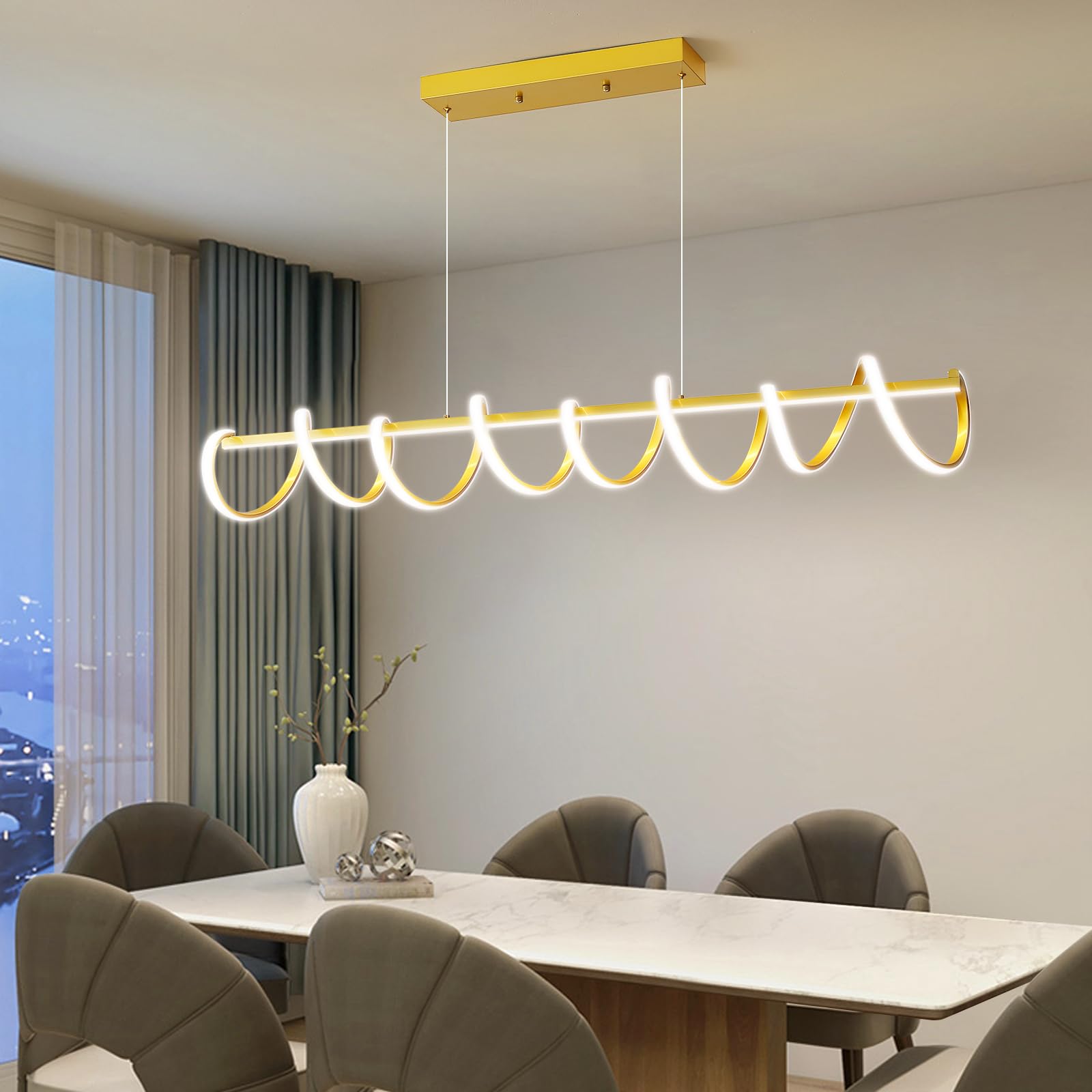 Modern Chandelier, Linear Pendant Light LED Dimmable Hanging Light Fixture, 3000K-6500K with Remote Control (Black, 47IN)