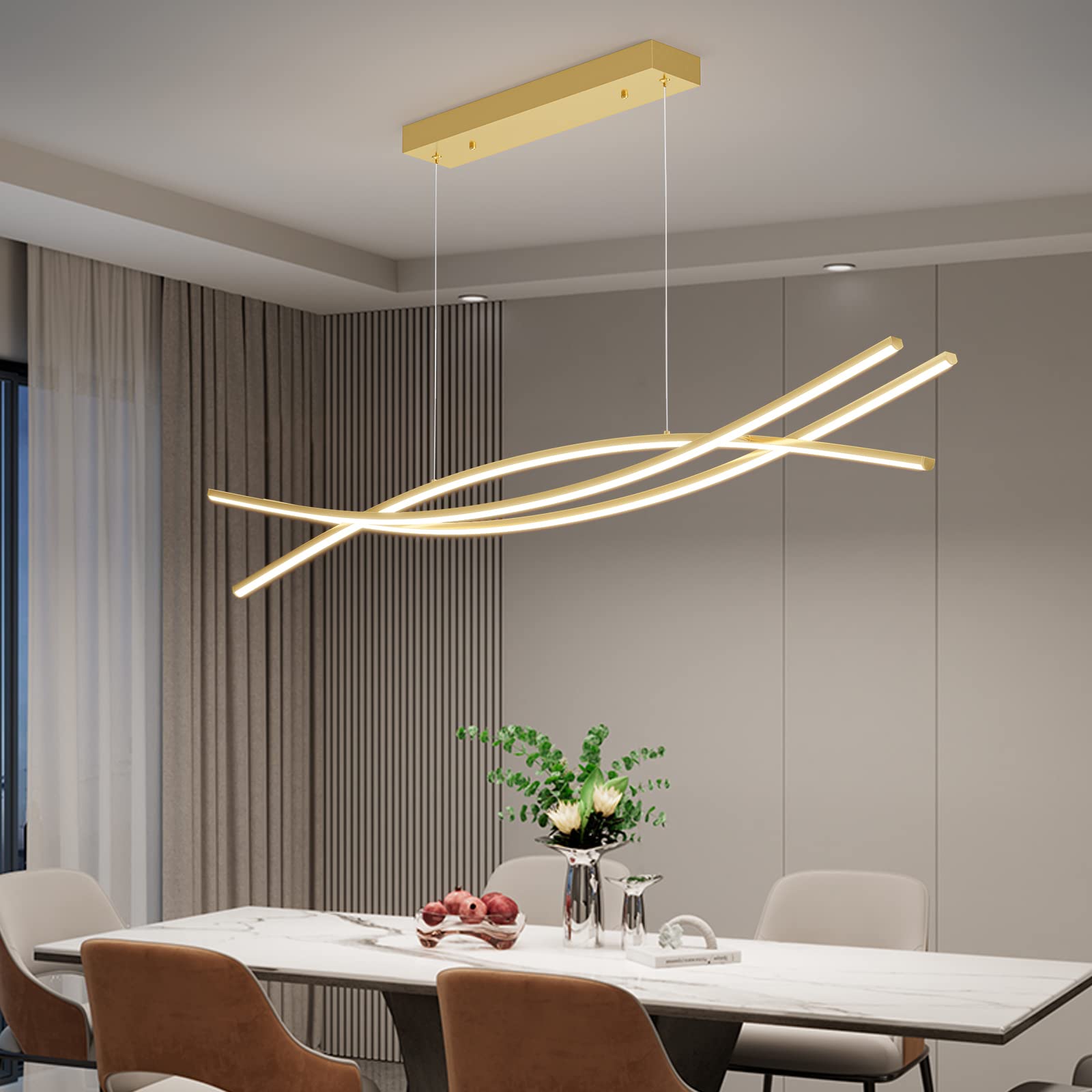 Modern Chandelier, Linear Pendant Light LED Dimmable Hanging Light Fixture, 3000K-6500K with Remote Control (Black, 47IN)