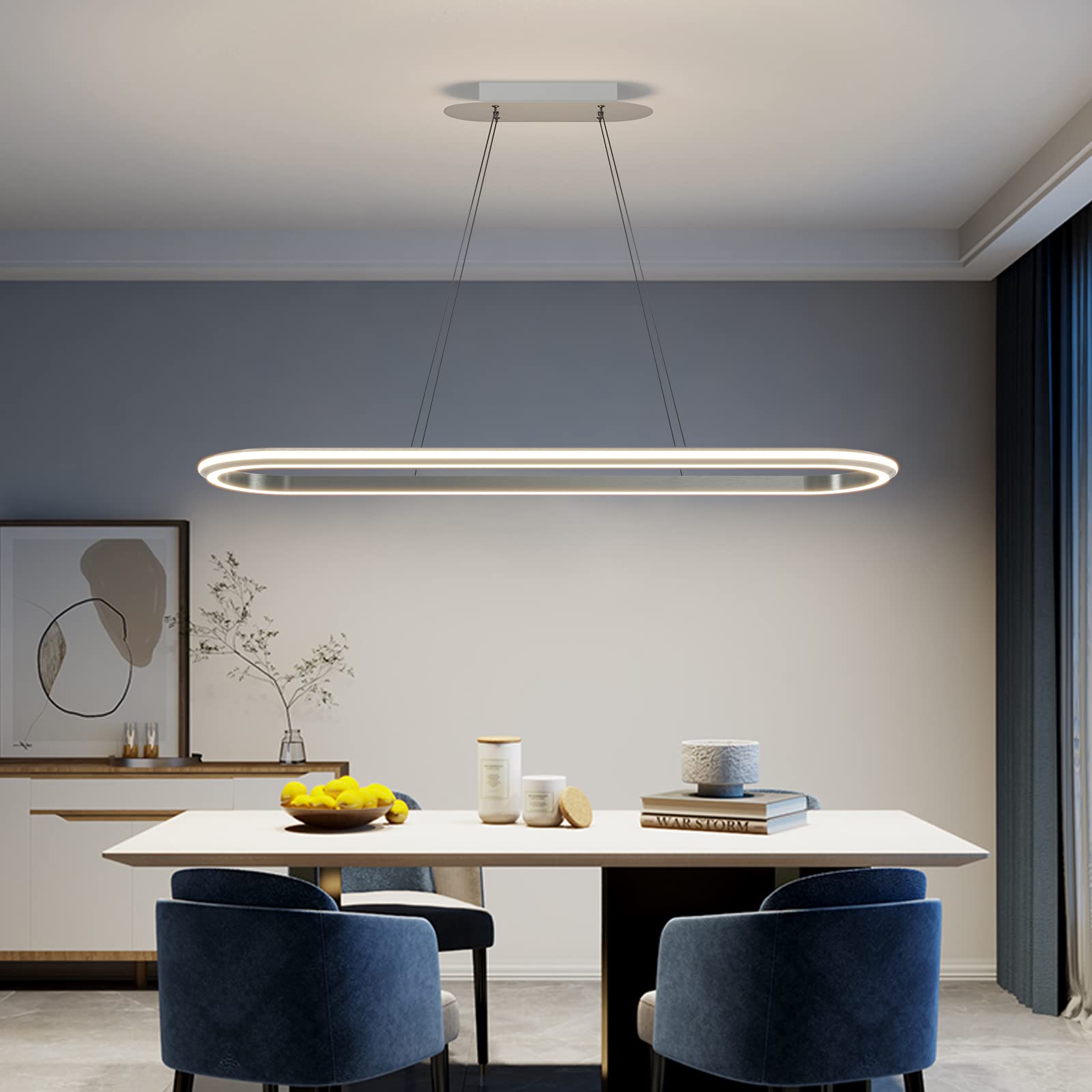 Modern Chandelier, Linear Pendant Light LED Dimmable Hanging Light Fixture, 3000K-6500K with Remote Control (Black, 47IN)