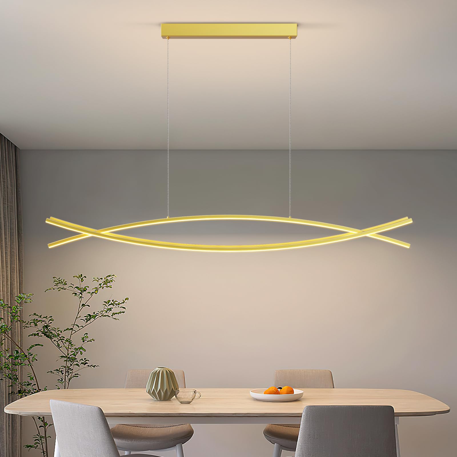 LED Linear Pendant Lights, 47in Island Lighting Fixture 3000k-6000K Dimmable, Chandelier Lamp for Kitchen Dining Room Pool Table Office Bar Garage Workbench