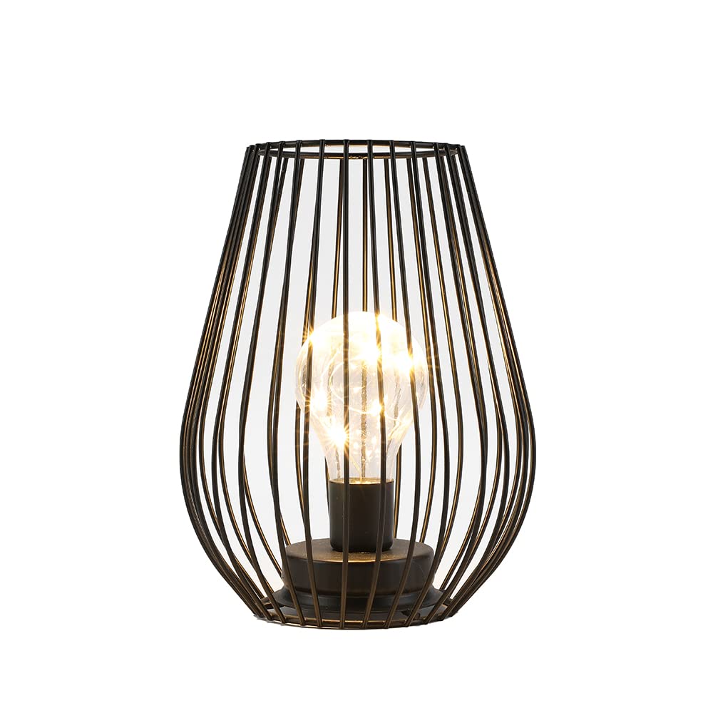 TRIROCKS Metal Cordless Table Lamp - 8'' Tall Set of 2 Cage Shape Battery Operated Lamp with Fairy Lights Bulb for Indoor/Outdoor Use Perfect for Christmas Garden and Weddings (Black,Set of 2)