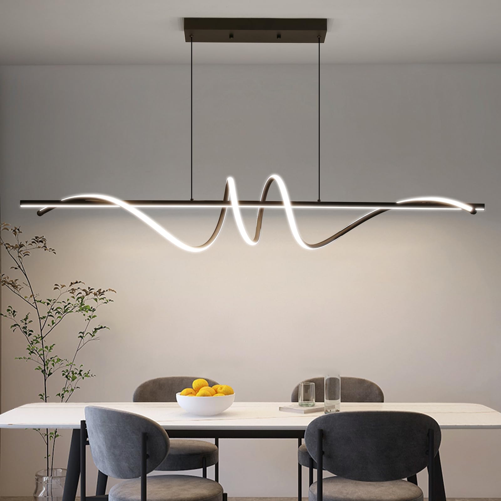 Modern Chandelier, Linear Pendant Light LED Dimmable Hanging Light Fixture, 3000K-6500K with Remote Control (Black, 47IN)